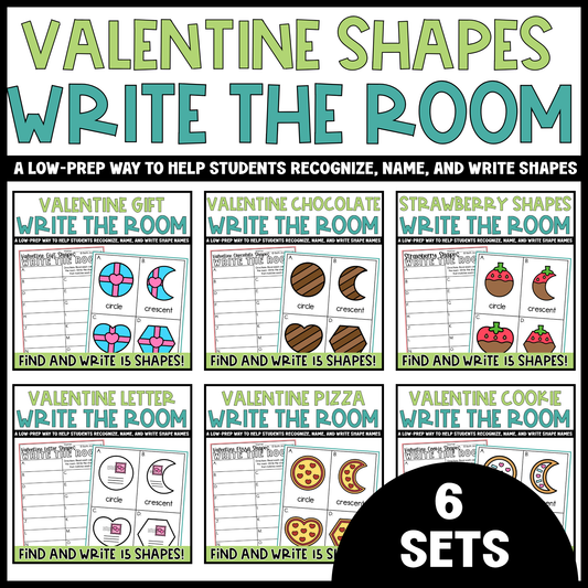 Valentine Shapes Write the Room Bundle | 2D Shapes Recognition & Name Writing