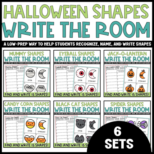 Halloween Shapes Write the Room Bundle | 2D Shapes Recognition & Name Writing