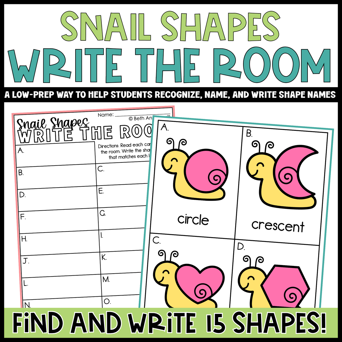 Snail Shapes Write the Room | 2D Shapes Recognition & Name Writing