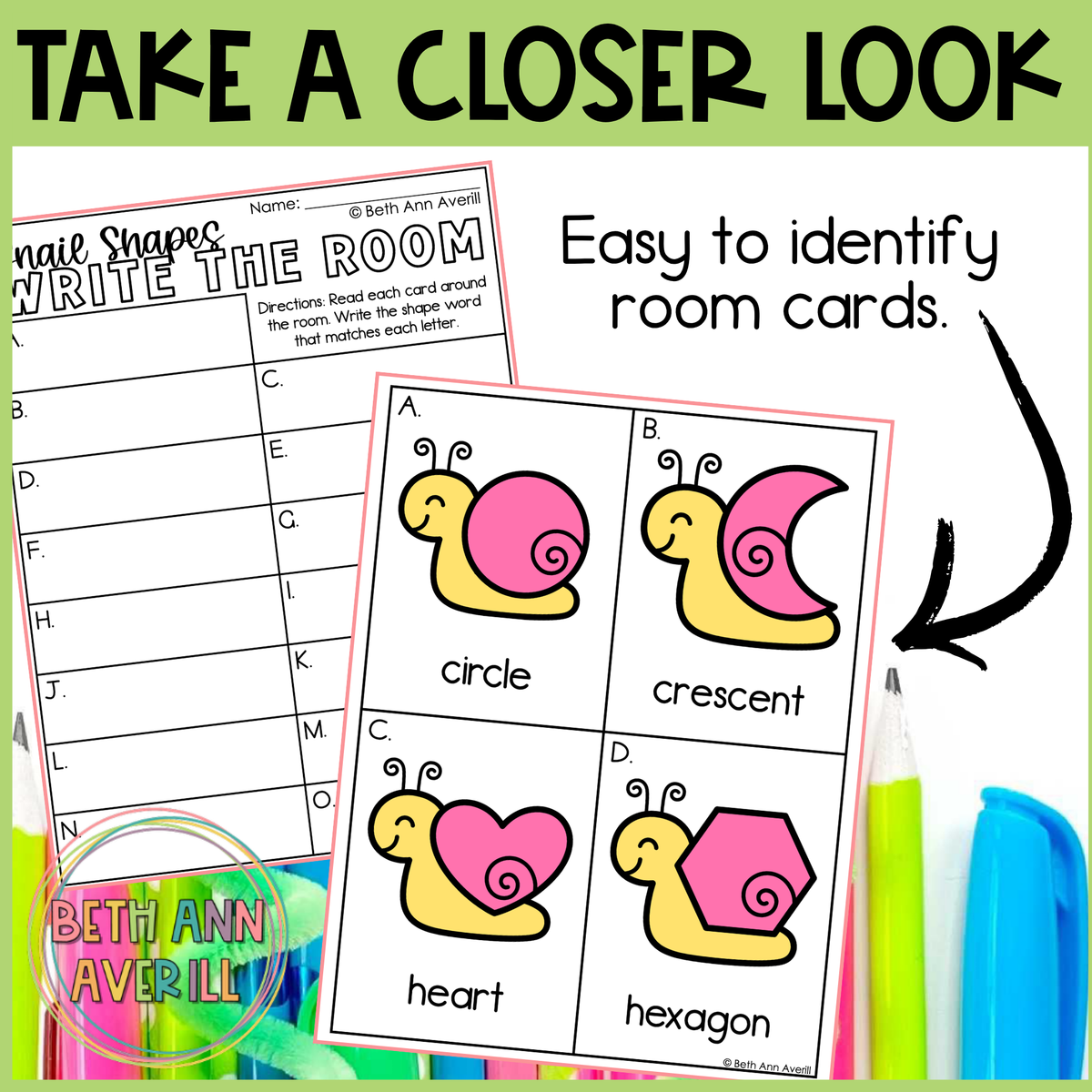Snail Shapes Write the Room | 2D Shapes Recognition & Name Writing