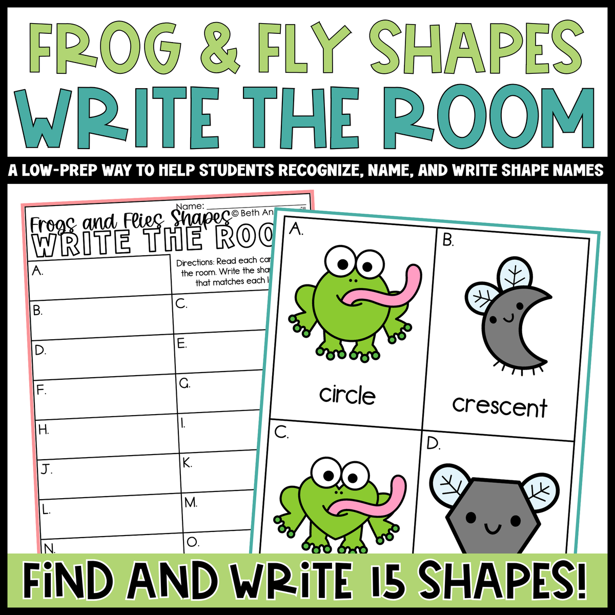 Frogs & Flies Shapes Write the Room | 2D Shapes Recognition & Name Writing