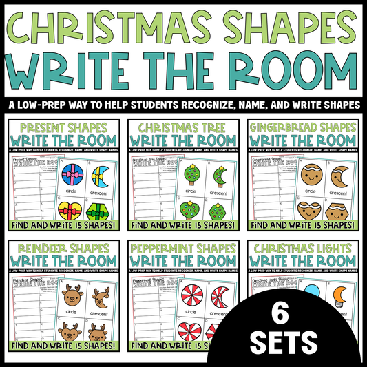 Christmas Shapes Write the Room Bundle | 2D Shapes Recognition & Name Writing