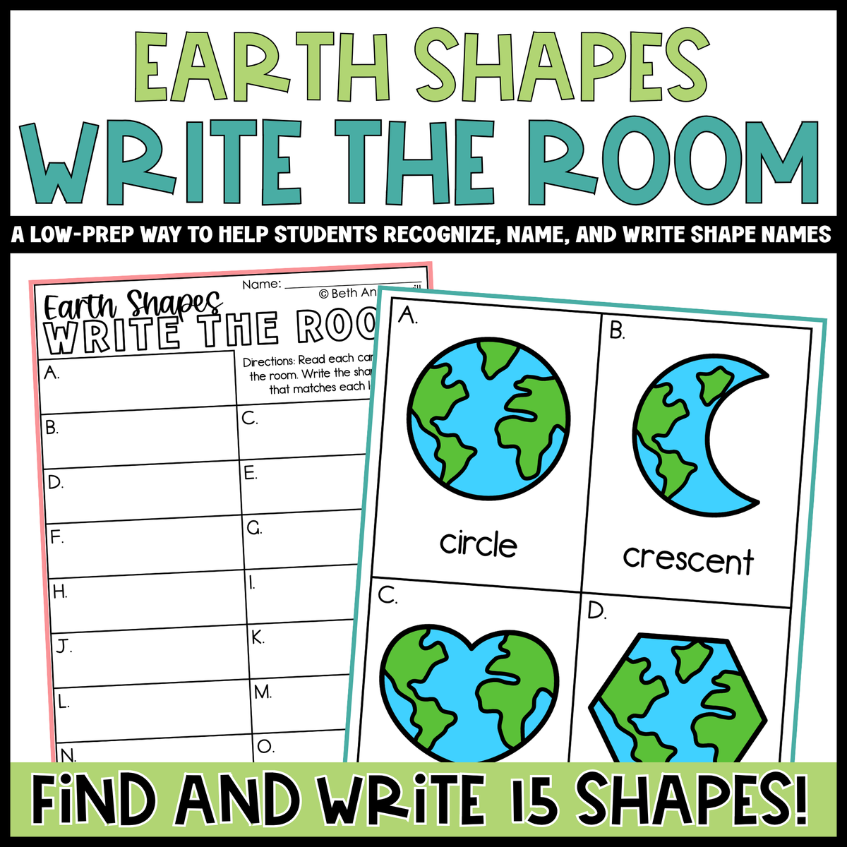 Earth Shapes Write the Room | 2D Shapes Recognition & Name Writing