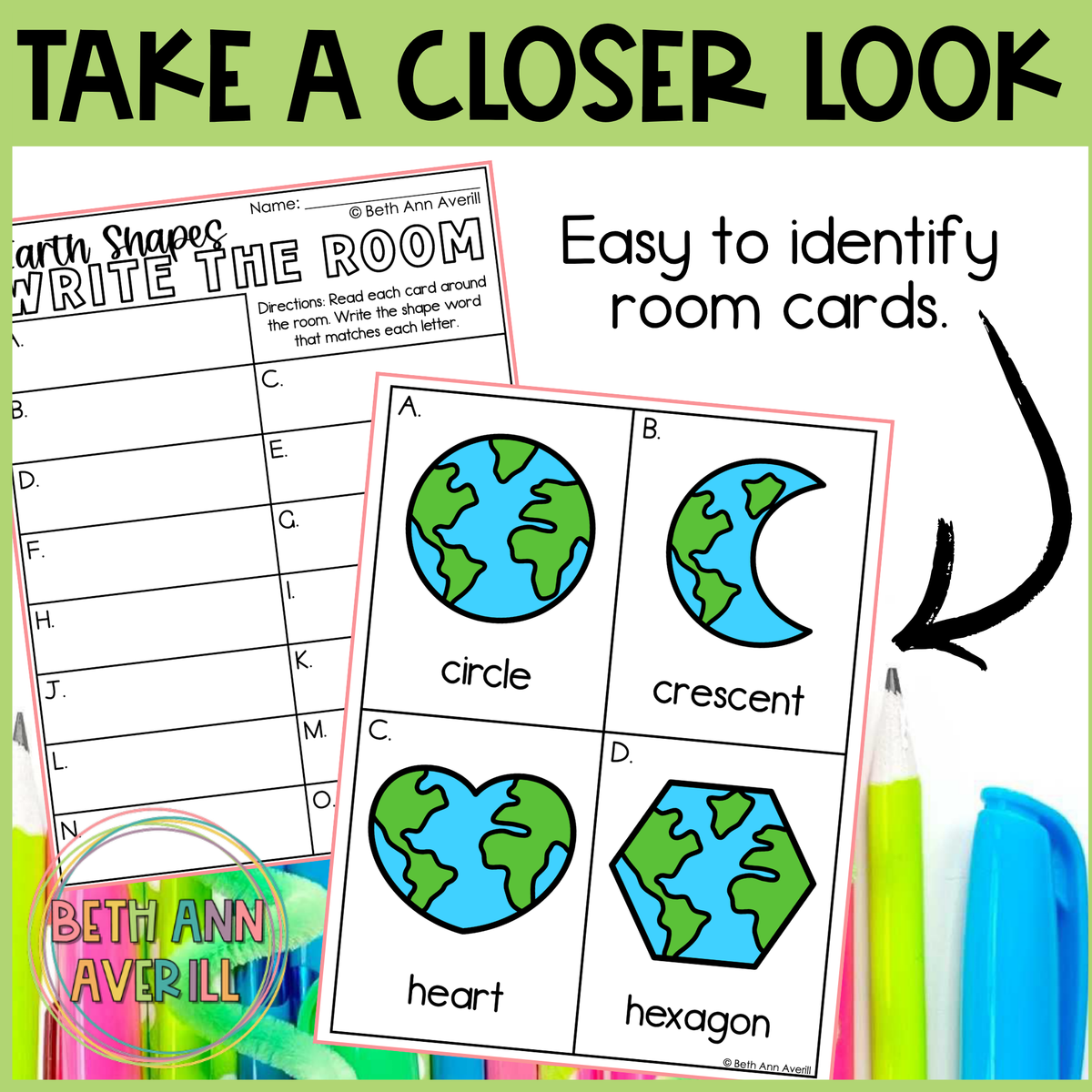 Earth Shapes Write the Room | 2D Shapes Recognition & Name Writing