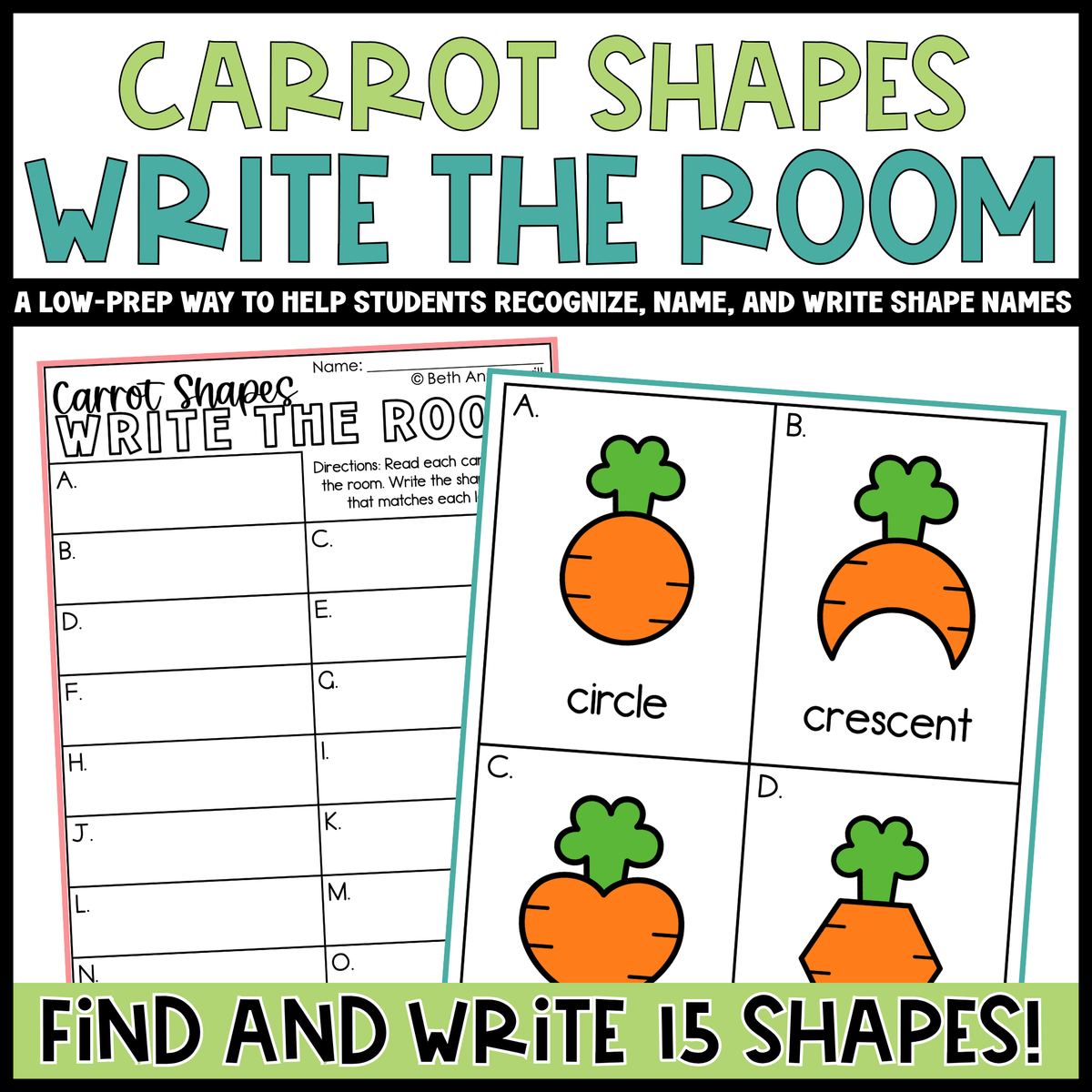 Carrot Shapes Write the Room | 2D Shapes Recognition & Name Writing