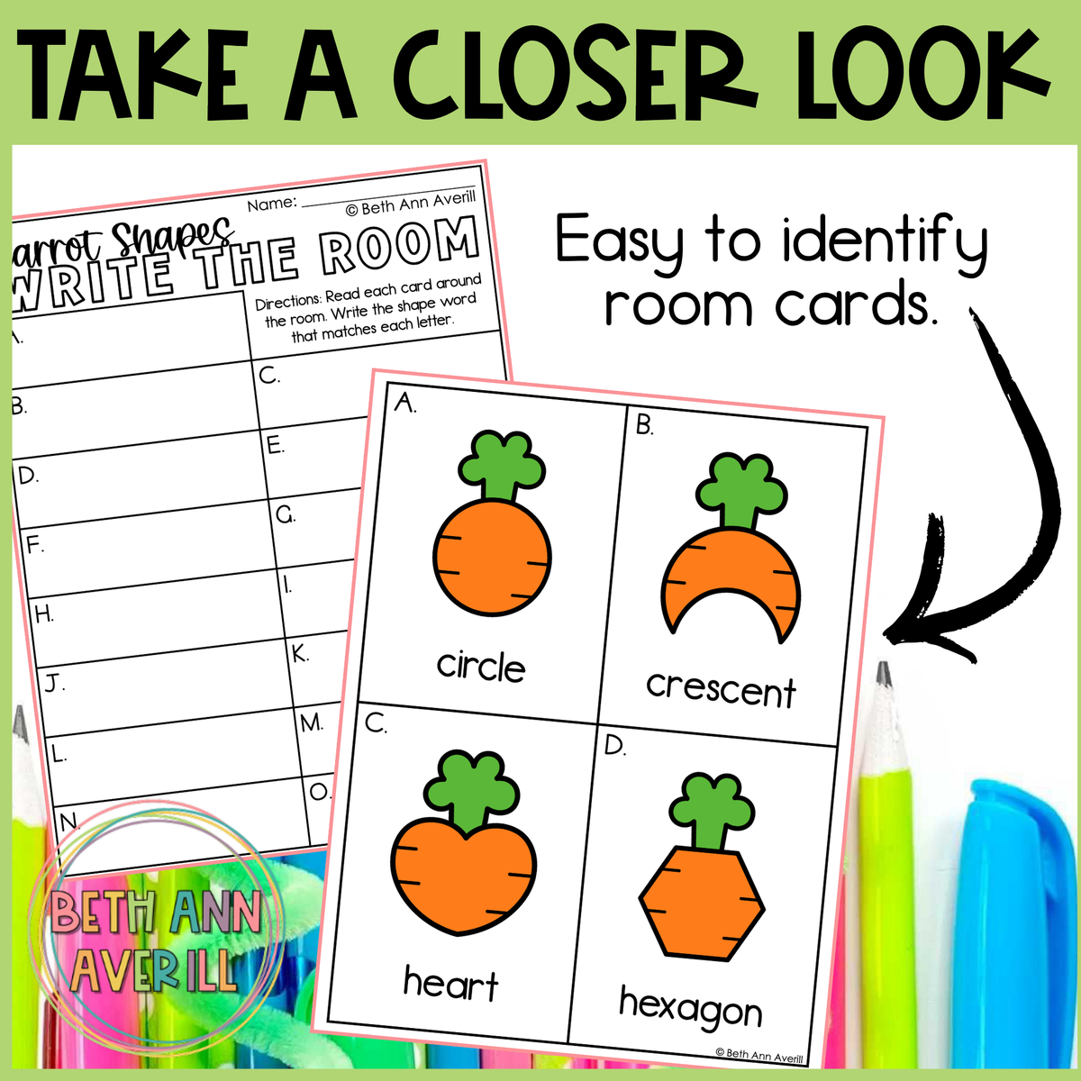Carrot Shapes Write the Room | 2D Shapes Recognition & Name Writing
