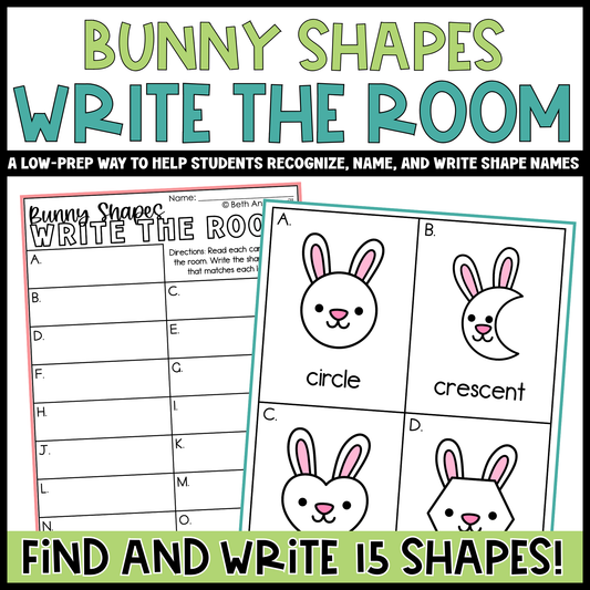 Bunny Shapes Write the Room | 2D Shapes Recognition & Name Writing