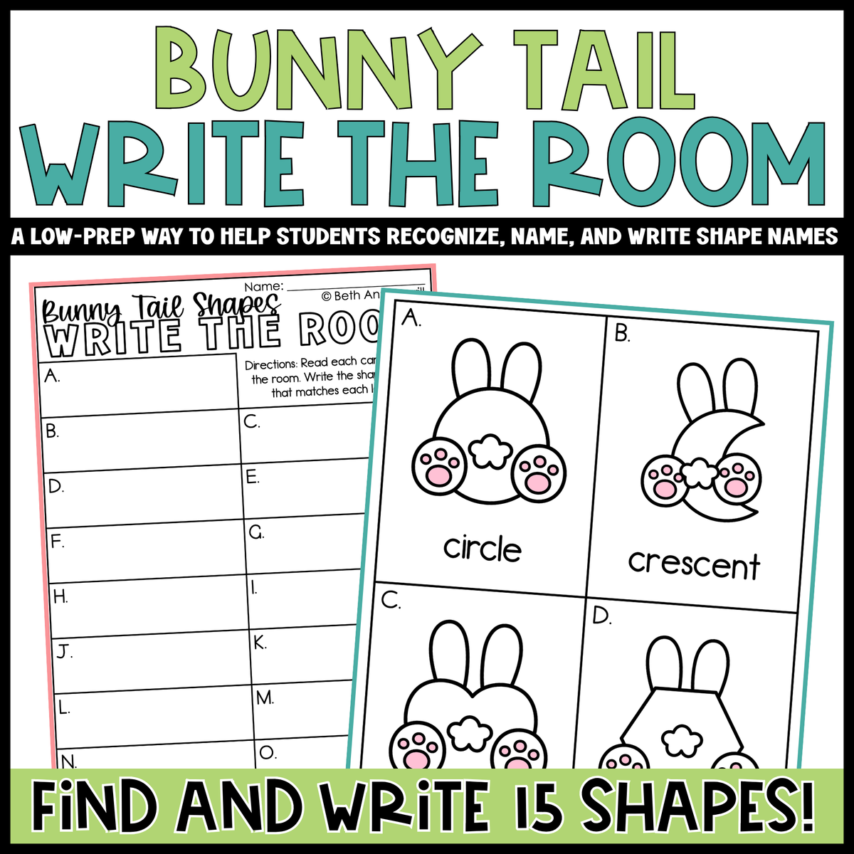 Bunny Tails Shapes Write the Room | 2D Shapes Recognition & Name Writing