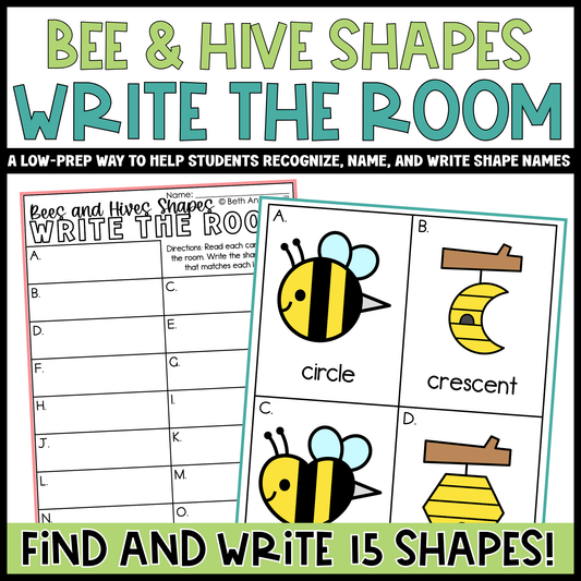 Bee and Hive Shapes Write the Room | 2D Shapes Recognition & Name Writing