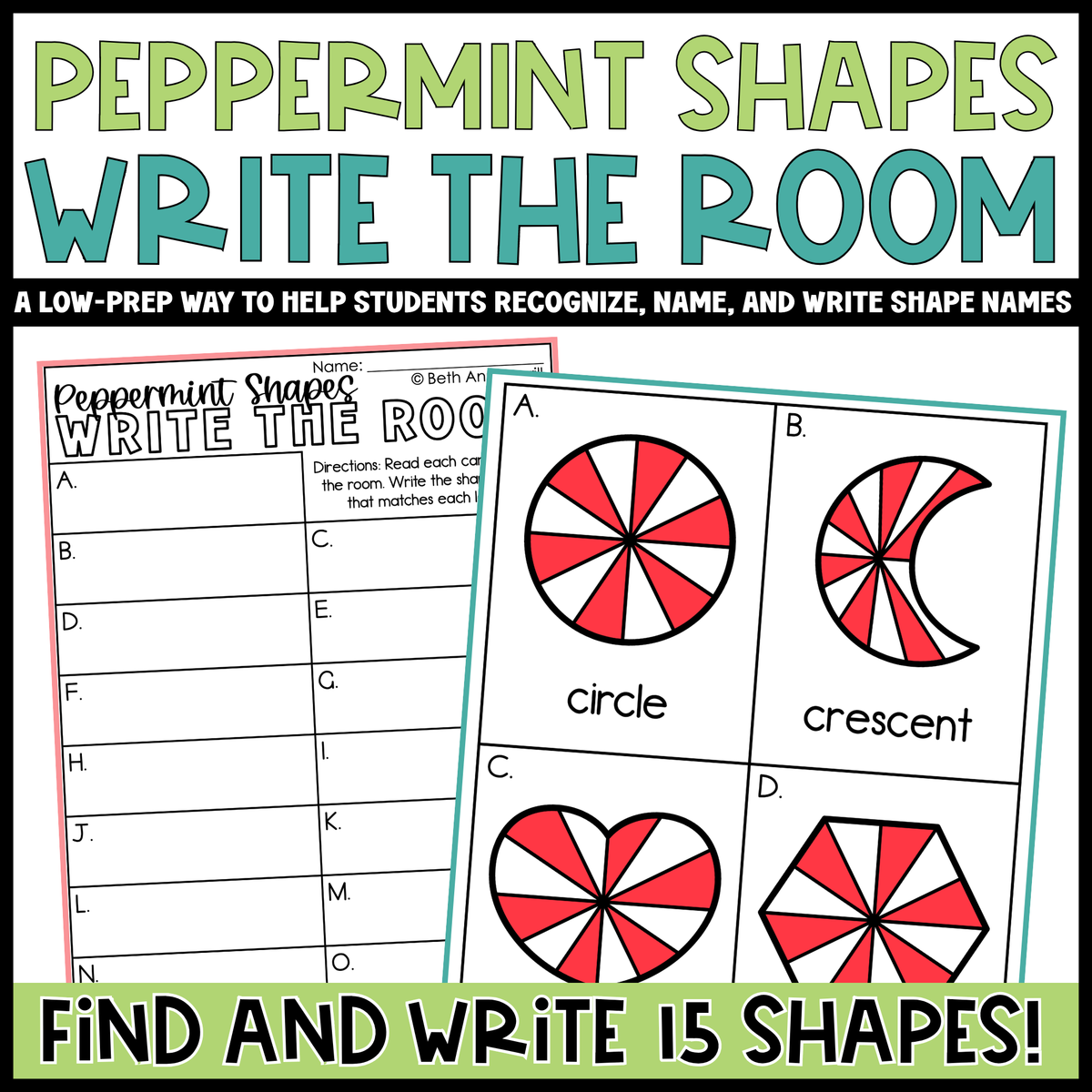 Peppermint Shapes Write the Room | 2D Shapes Recognition & Name Writing