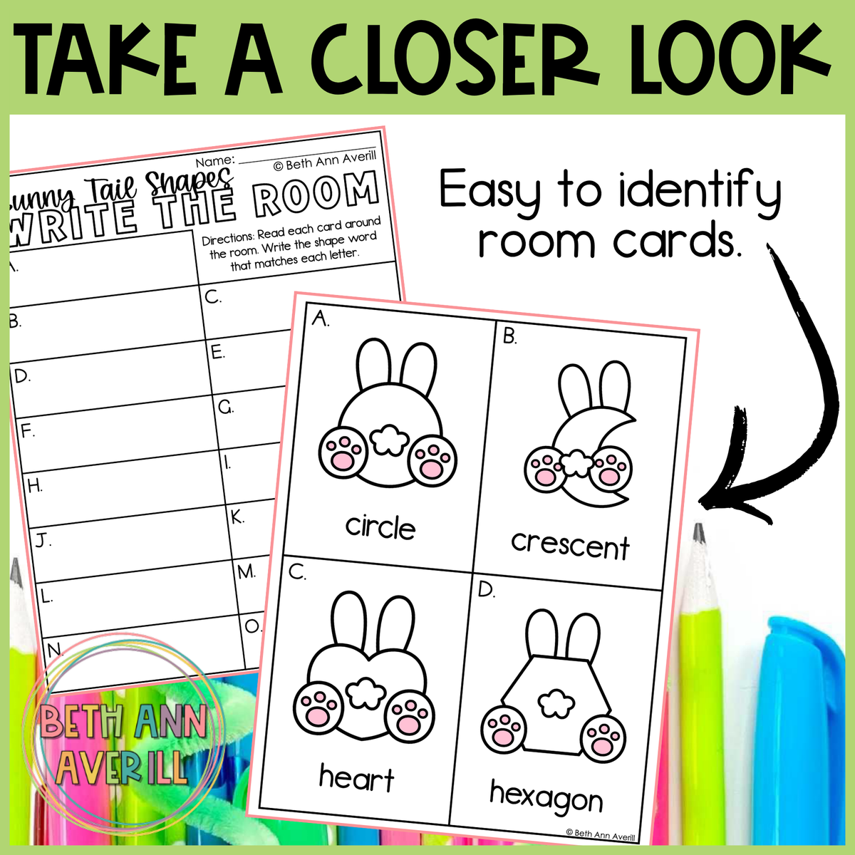 Bunny Tails Shapes Write the Room | 2D Shapes Recognition & Name Writing