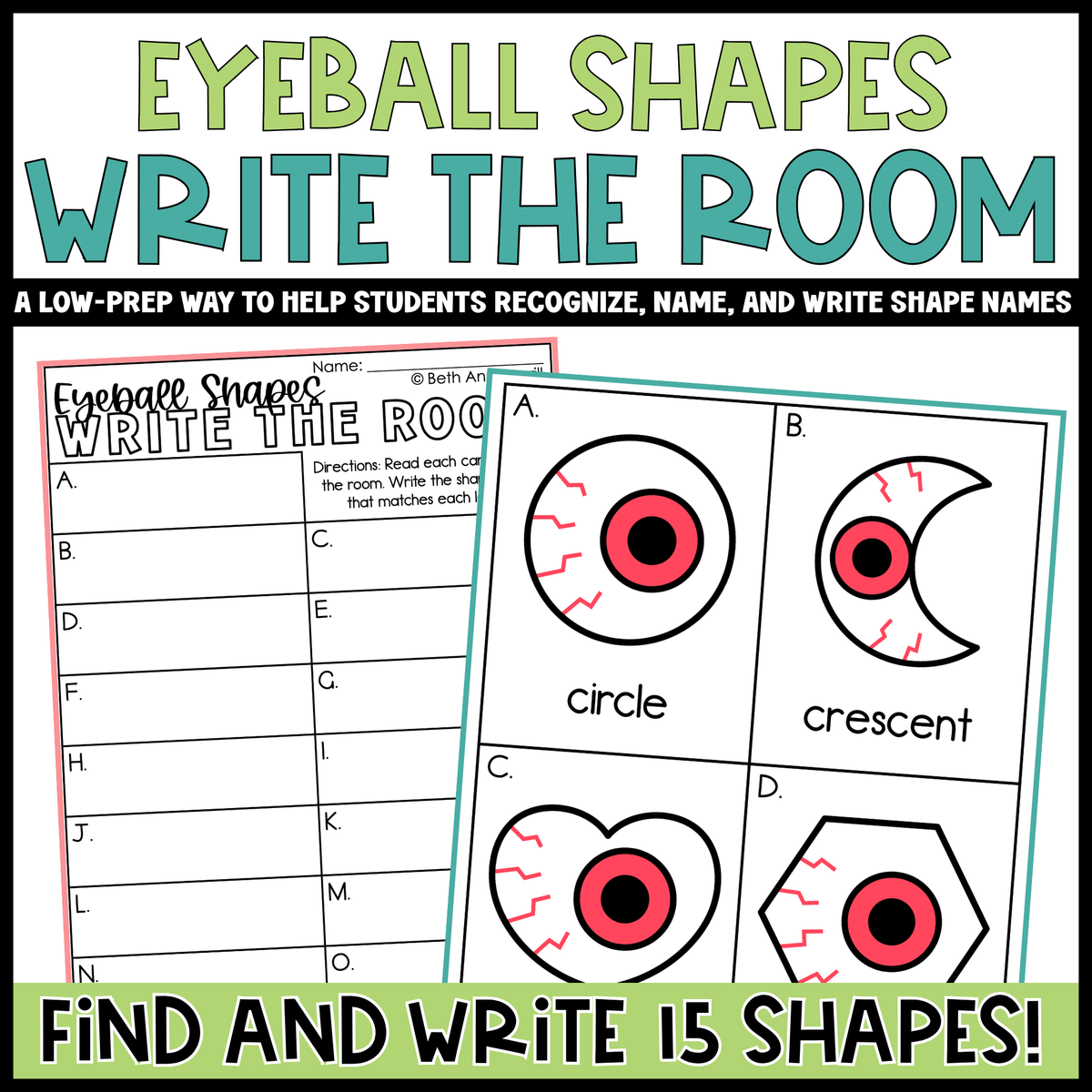 Eyeball Shapes Write the Room | 2D Shapes Recognition & Name Writing
