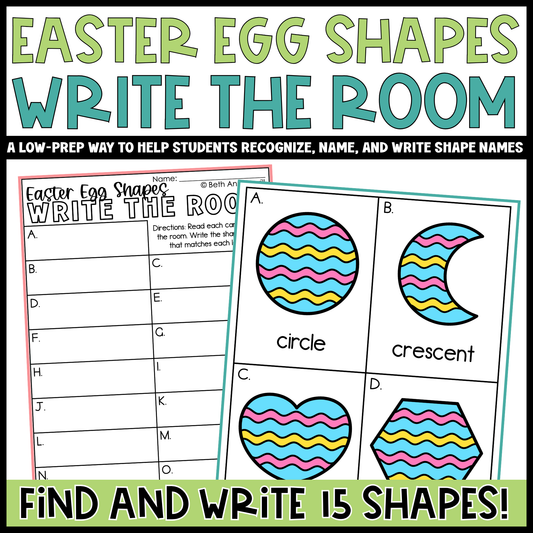 Easter Egg Shapes Write the Room | 2D Shapes Recognition & Name Writing