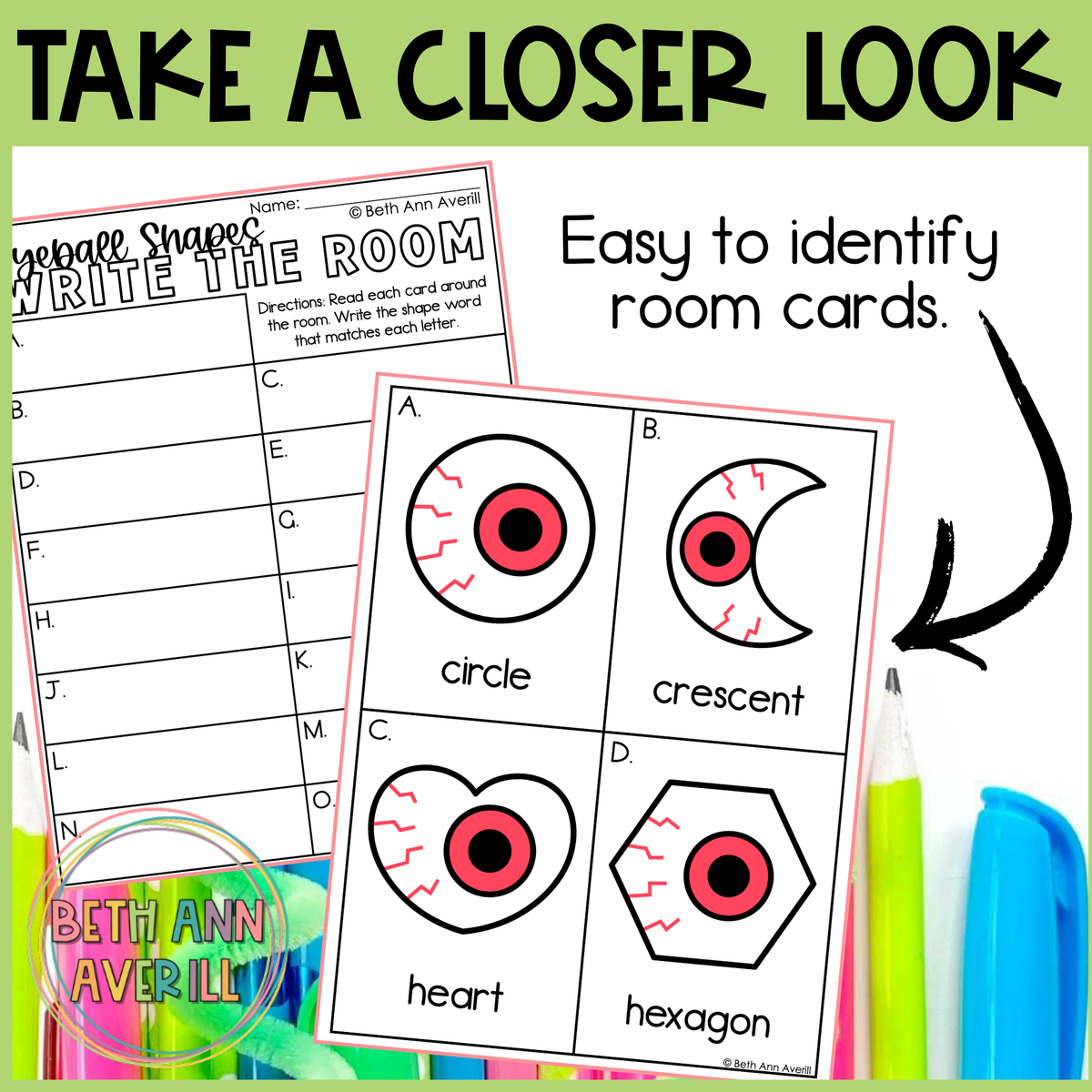 Eyeball Shapes Write the Room | 2D Shapes Recognition & Name Writing