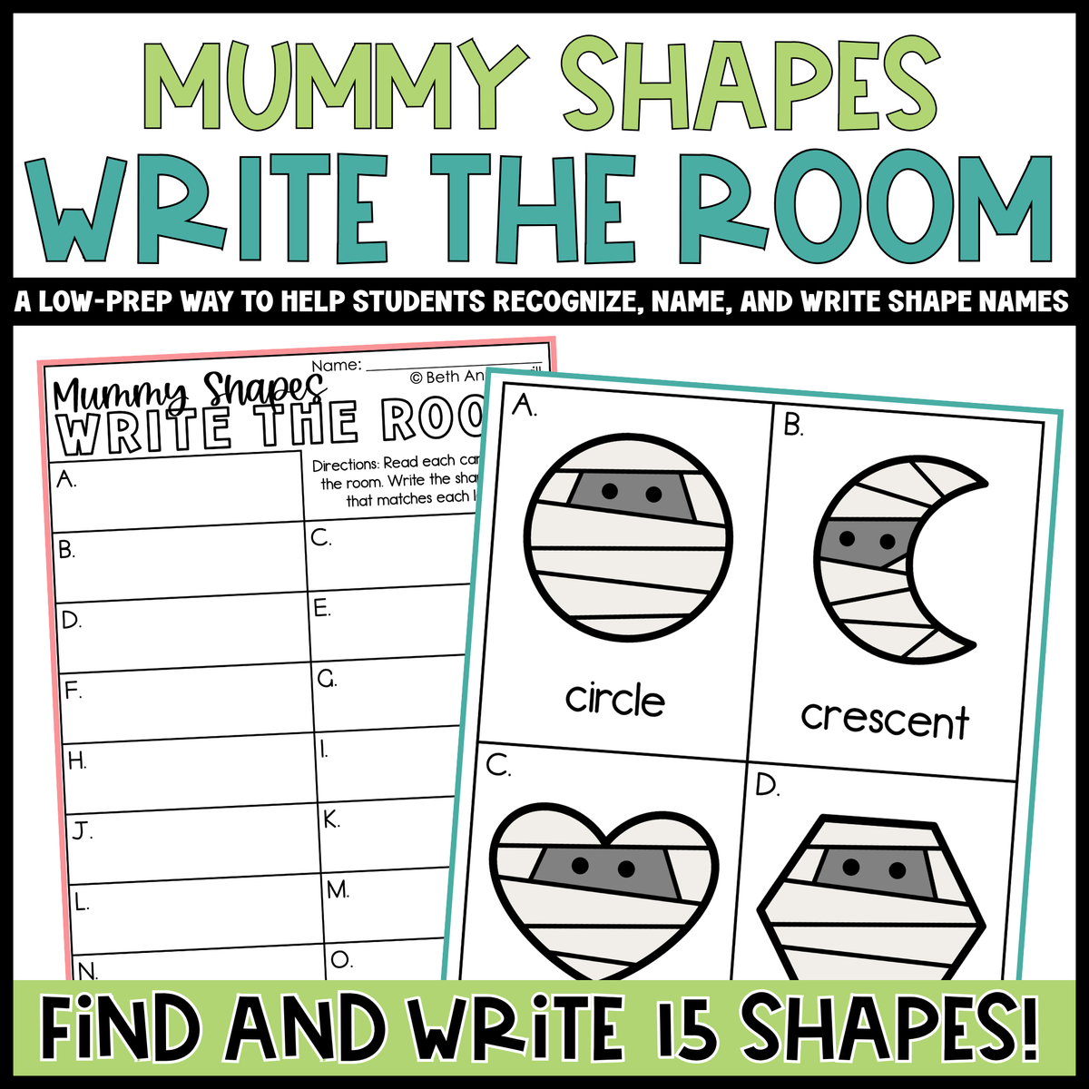Mummy Shapes Write the Room | 2D Shapes Recognition & Name Writing