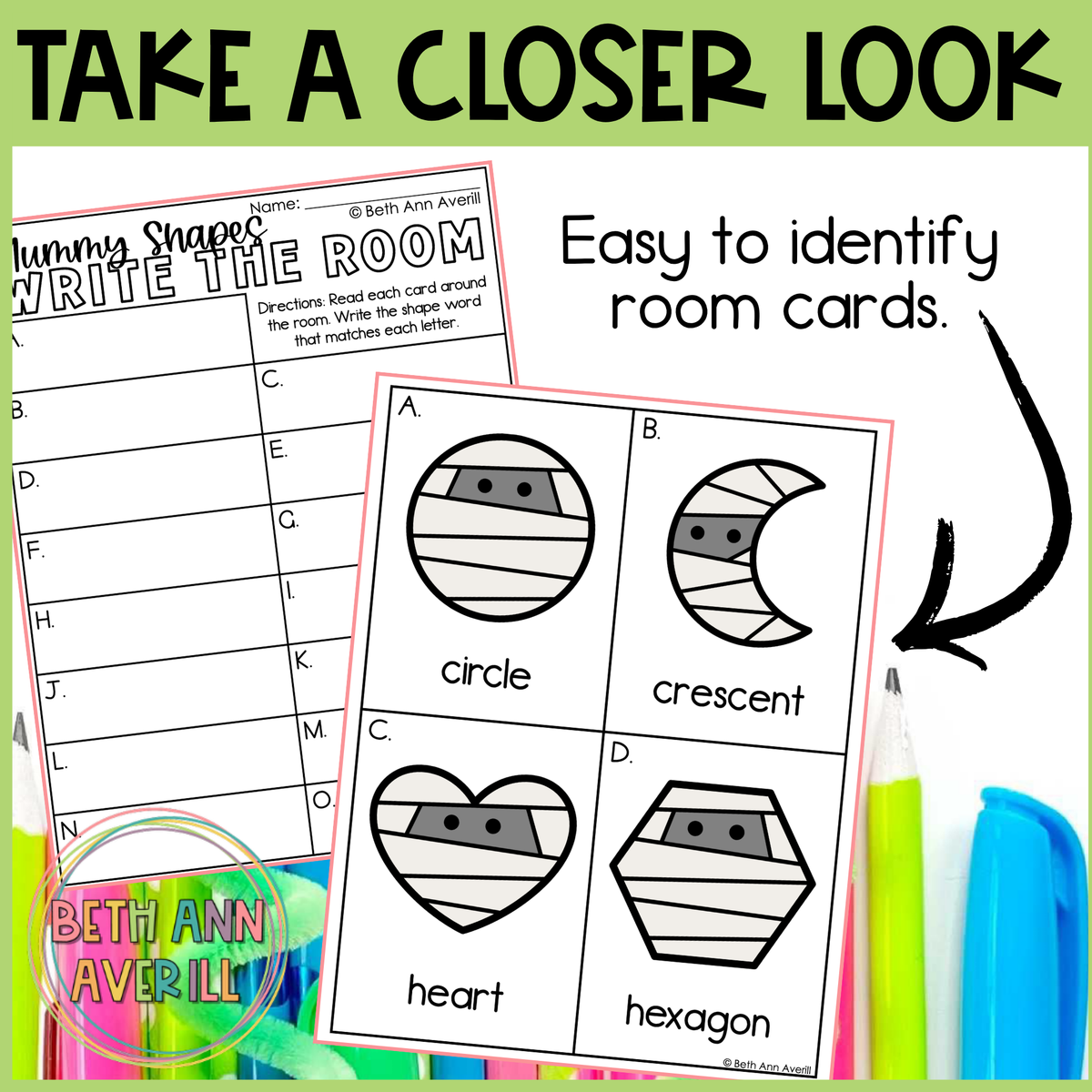 Mummy Shapes Write the Room | 2D Shapes Recognition & Name Writing