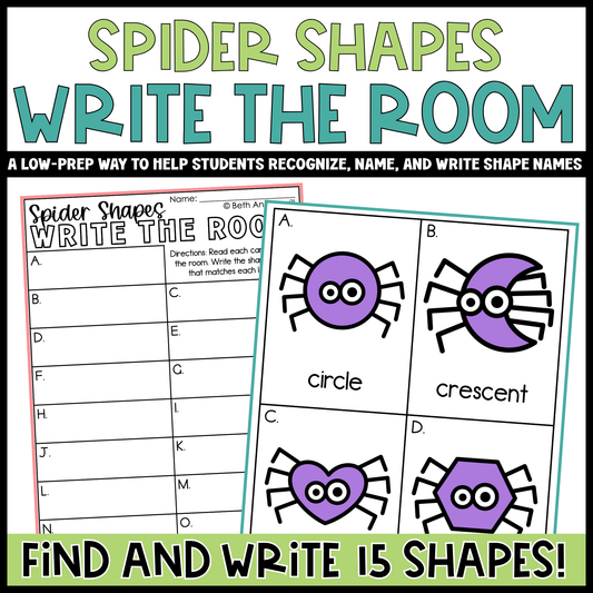 Spider Shapes Write the Room | 2D Shapes Recognition & Name Writing