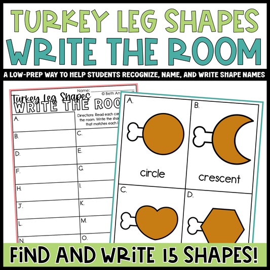 Turkey Leg Shapes Write the Room | 2D Shapes Recognition & Name Writing