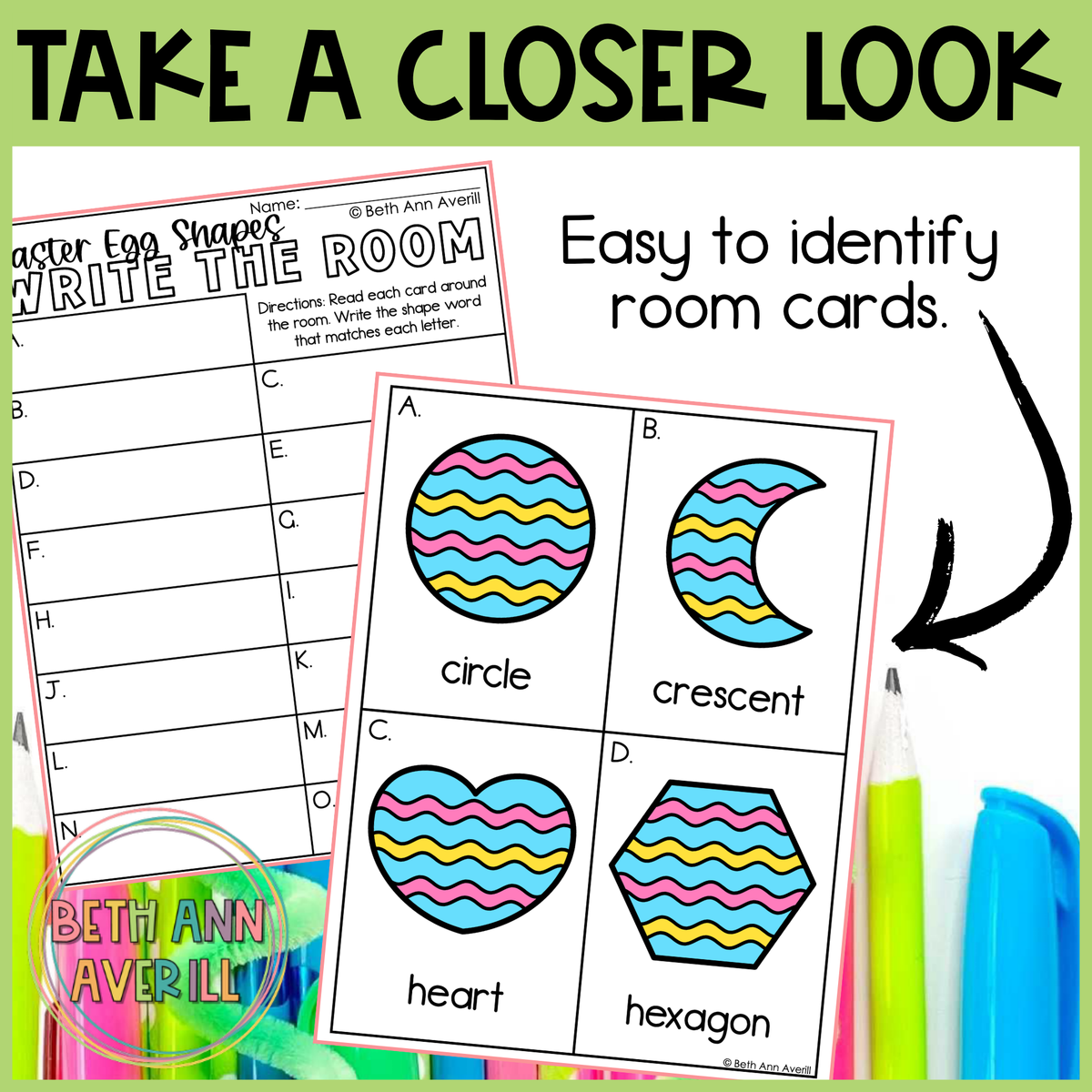 Easter Egg Shapes Write the Room | 2D Shapes Recognition & Name Writing