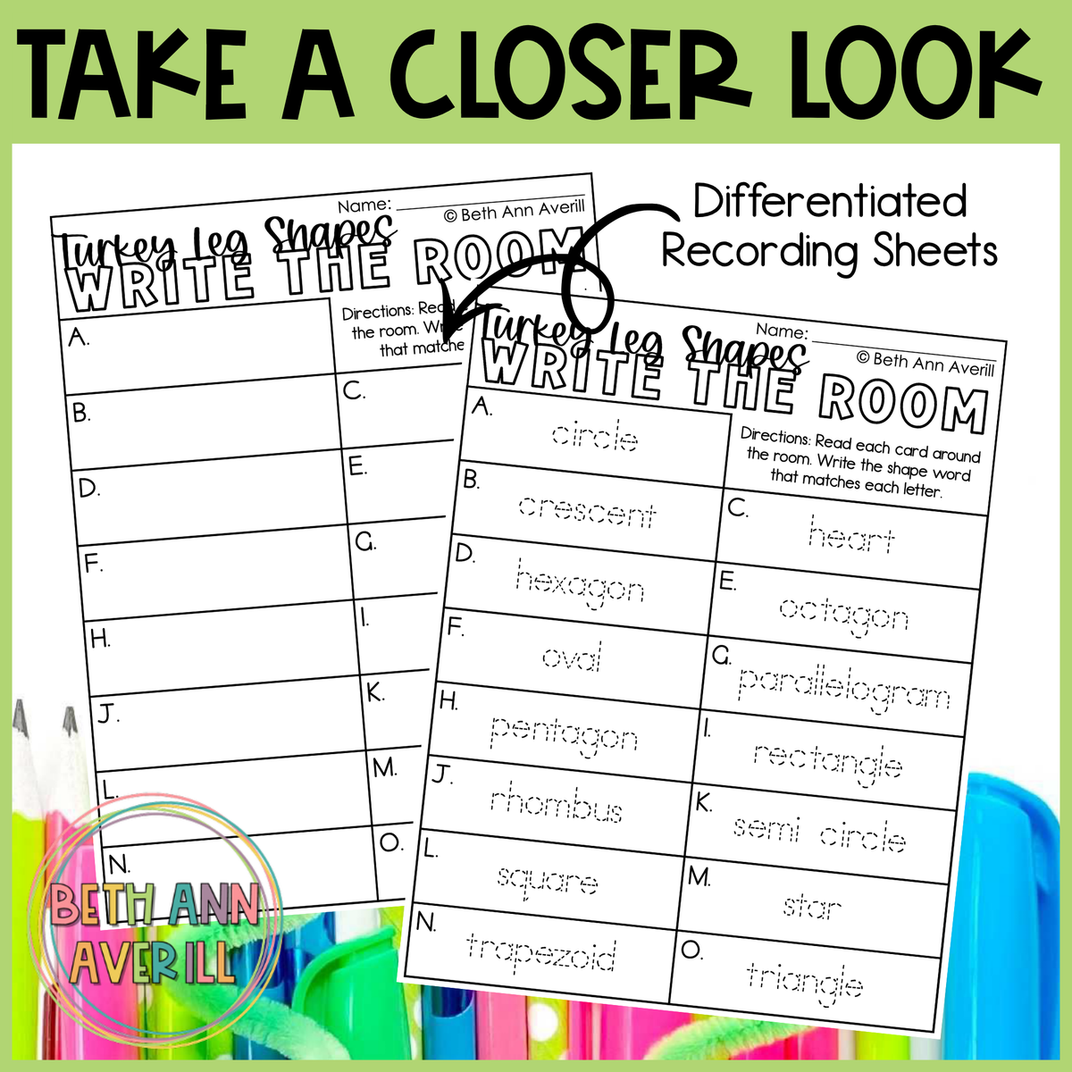 Turkey Leg Shapes Write the Room | 2D Shapes Recognition & Name Writing