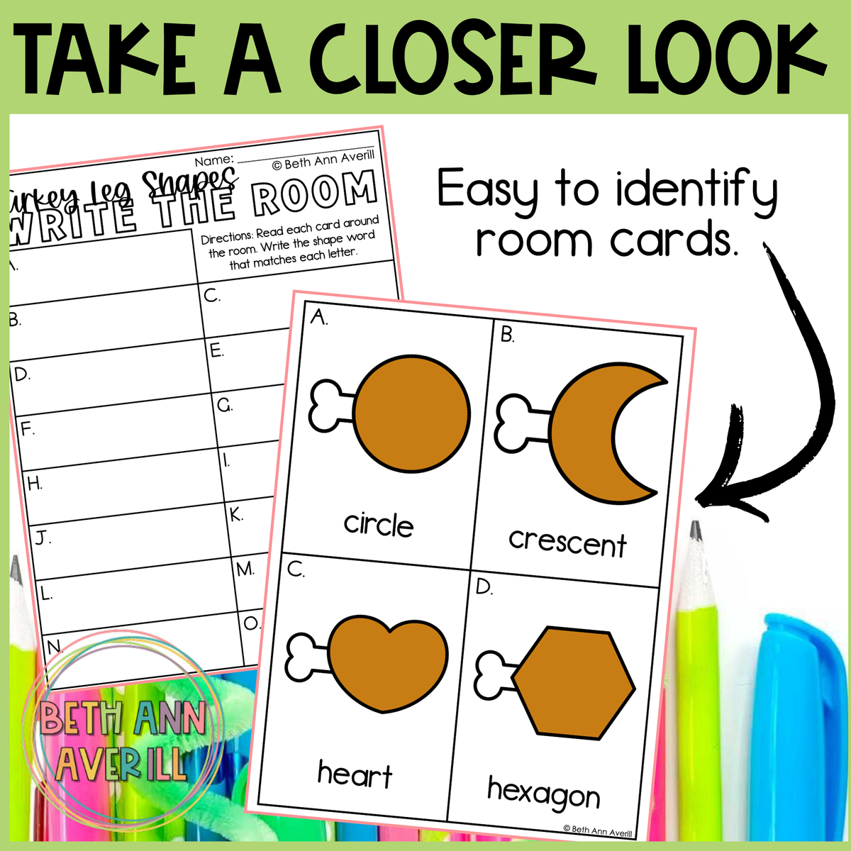 Turkey Leg Shapes Write the Room | 2D Shapes Recognition & Name Writing