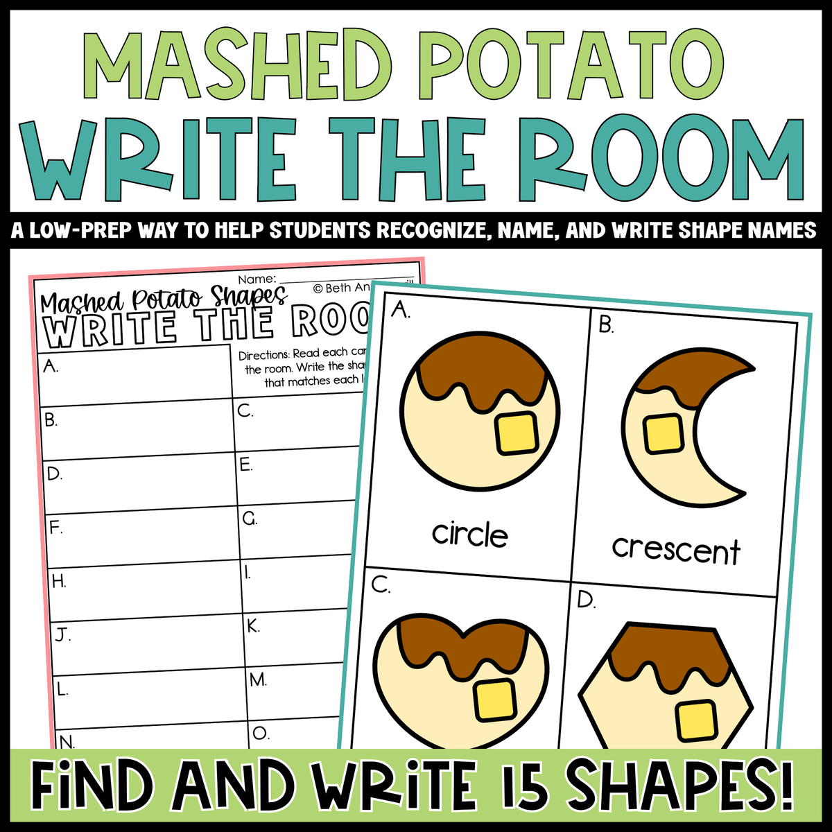 Mashed Potato Shapes Write the Room | 2D Shapes Recognition & Name Writing