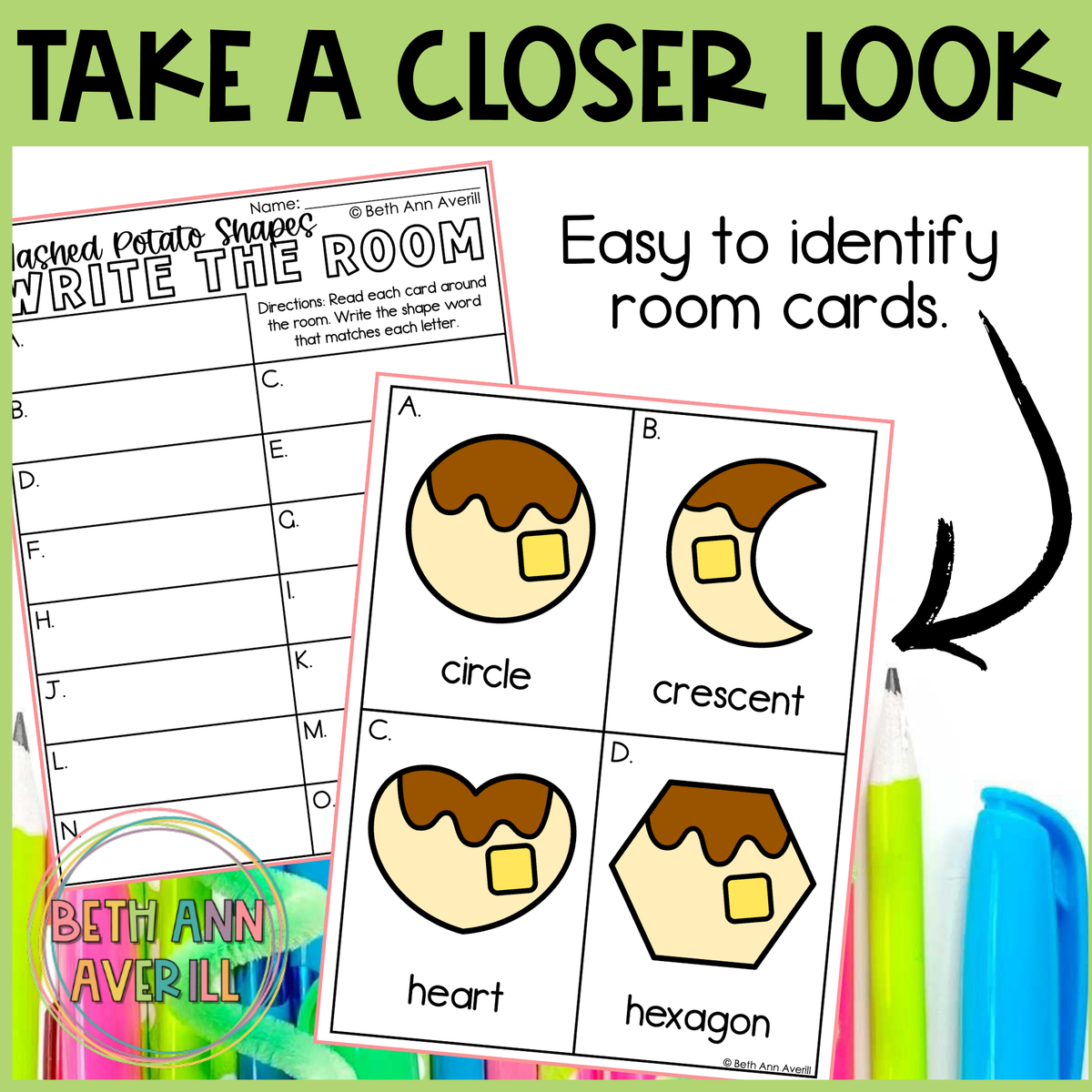 Mashed Potato Shapes Write the Room | 2D Shapes Recognition & Name Writing