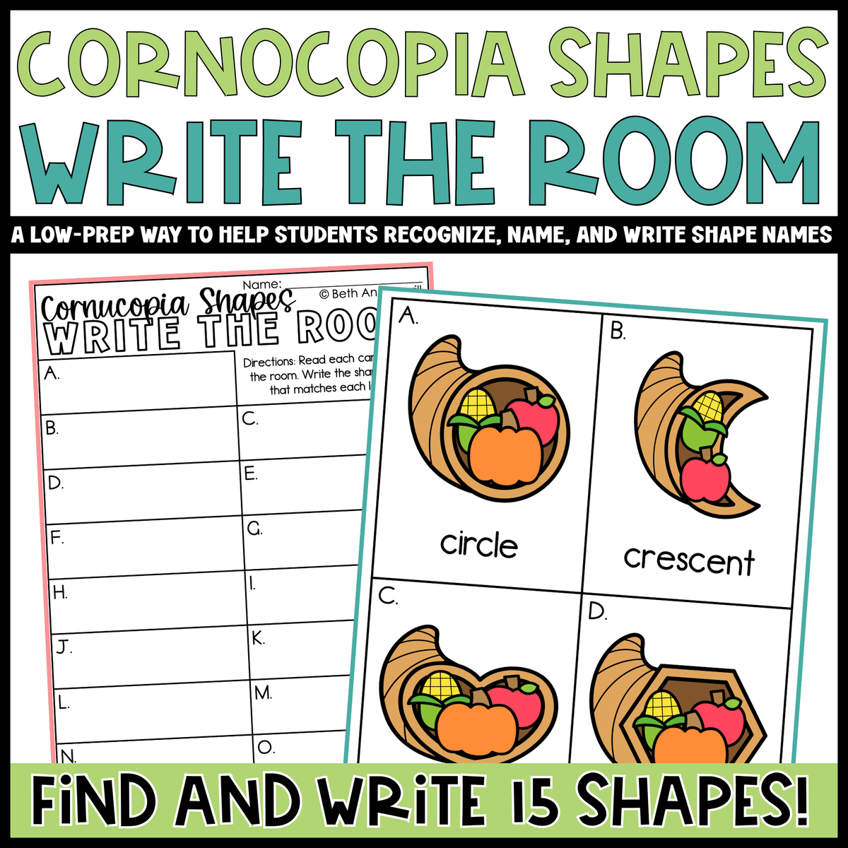 Cornucopia Shapes Write the Room | 2D Shapes Recognition & Name Writing