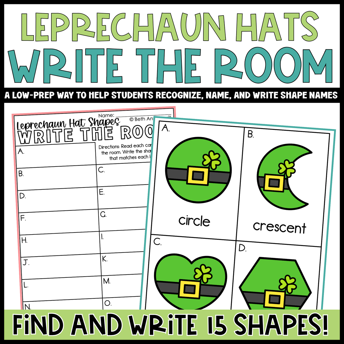 Leprechaun Shapes Write the Room | 2D Shapes Recognition & Name Writing