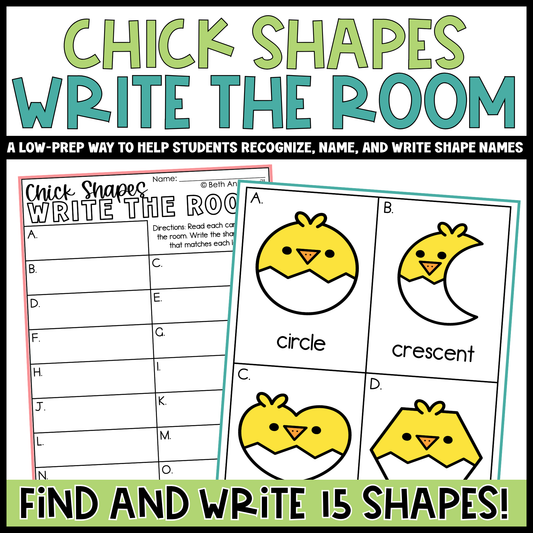 Chick Shapes Write the Room | 2D Shapes Recognition & Name Writing