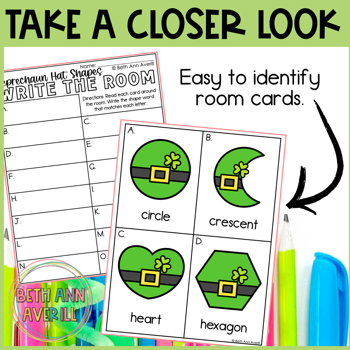 Leprechaun Shapes Write the Room | 2D Shapes Recognition & Name Writing