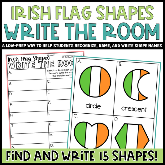 Irish Flag Shapes Write the Room | 2D Shapes Recognition & Name Writing