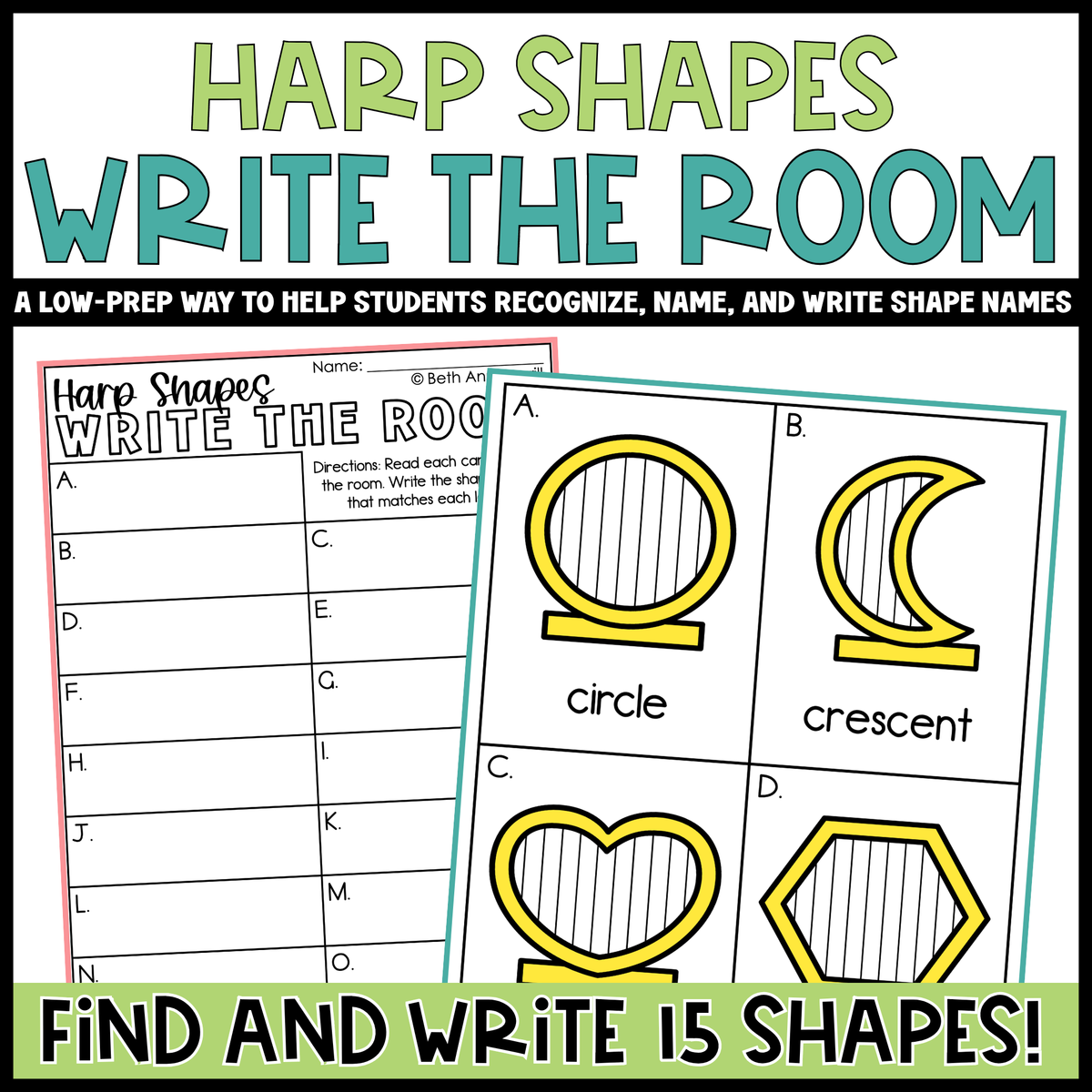 Harp Shapes Write the Room | 2D Shapes Recognition & Name Writing
