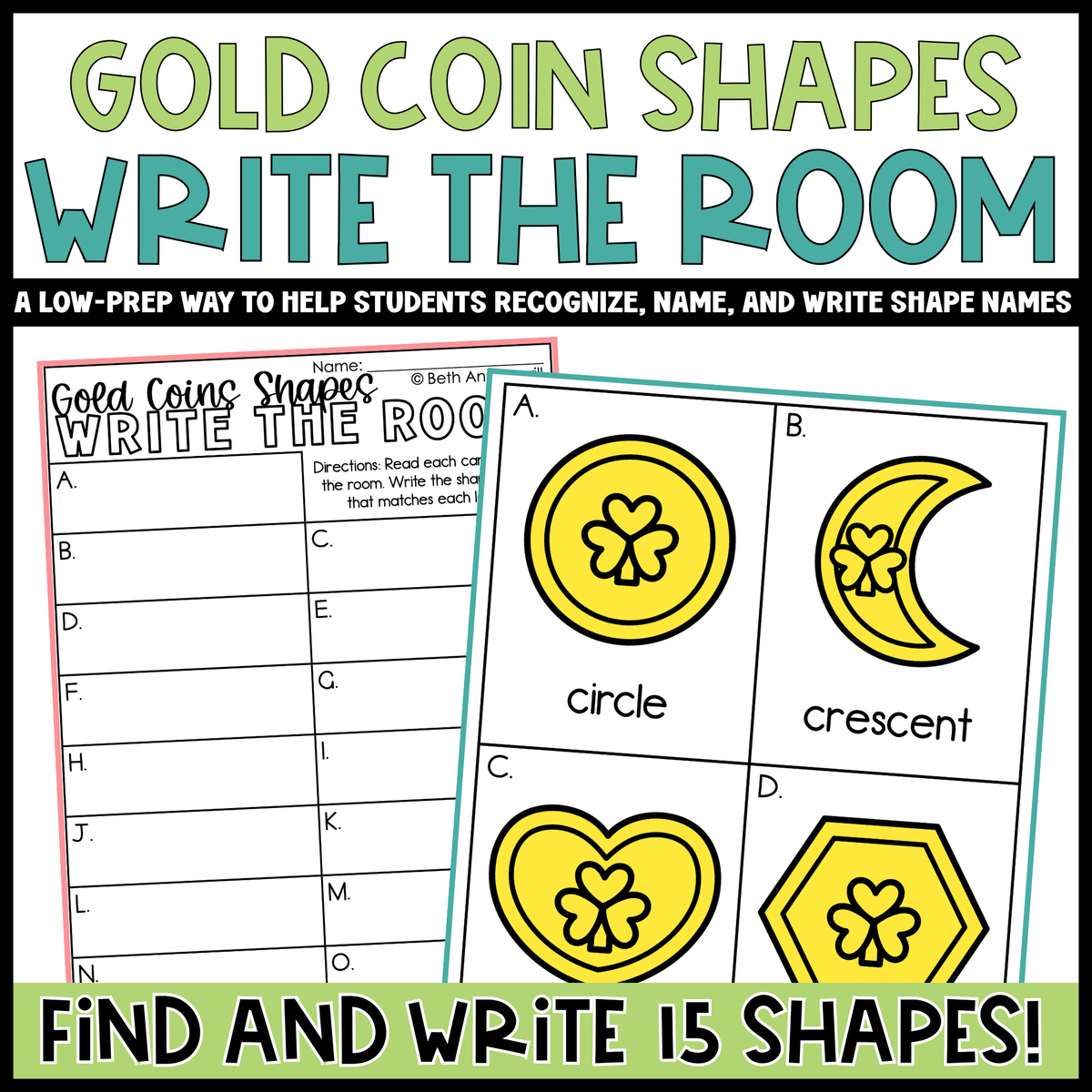 Gold Coins Shapes Write the Room | 2D Shapes Recognition & Name Writing