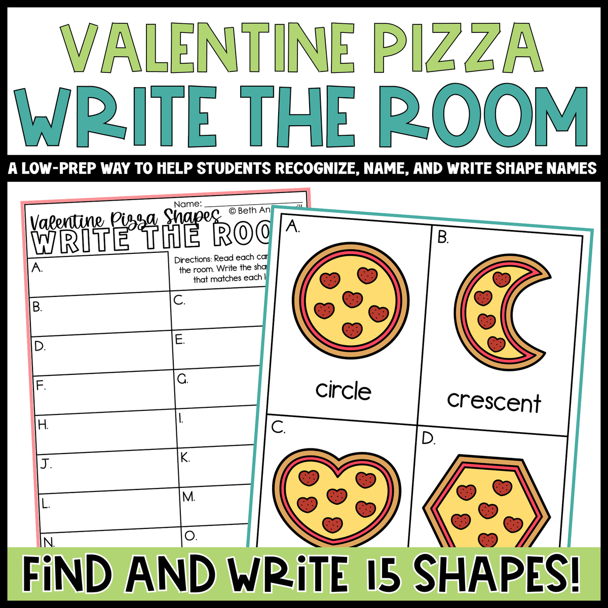 Pizza Shapes Write the Room | 2D Shapes Recognition & Name