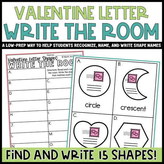 Valentine Letter Shapes Write the Room | 2D Shapes Recognition & Name Writing