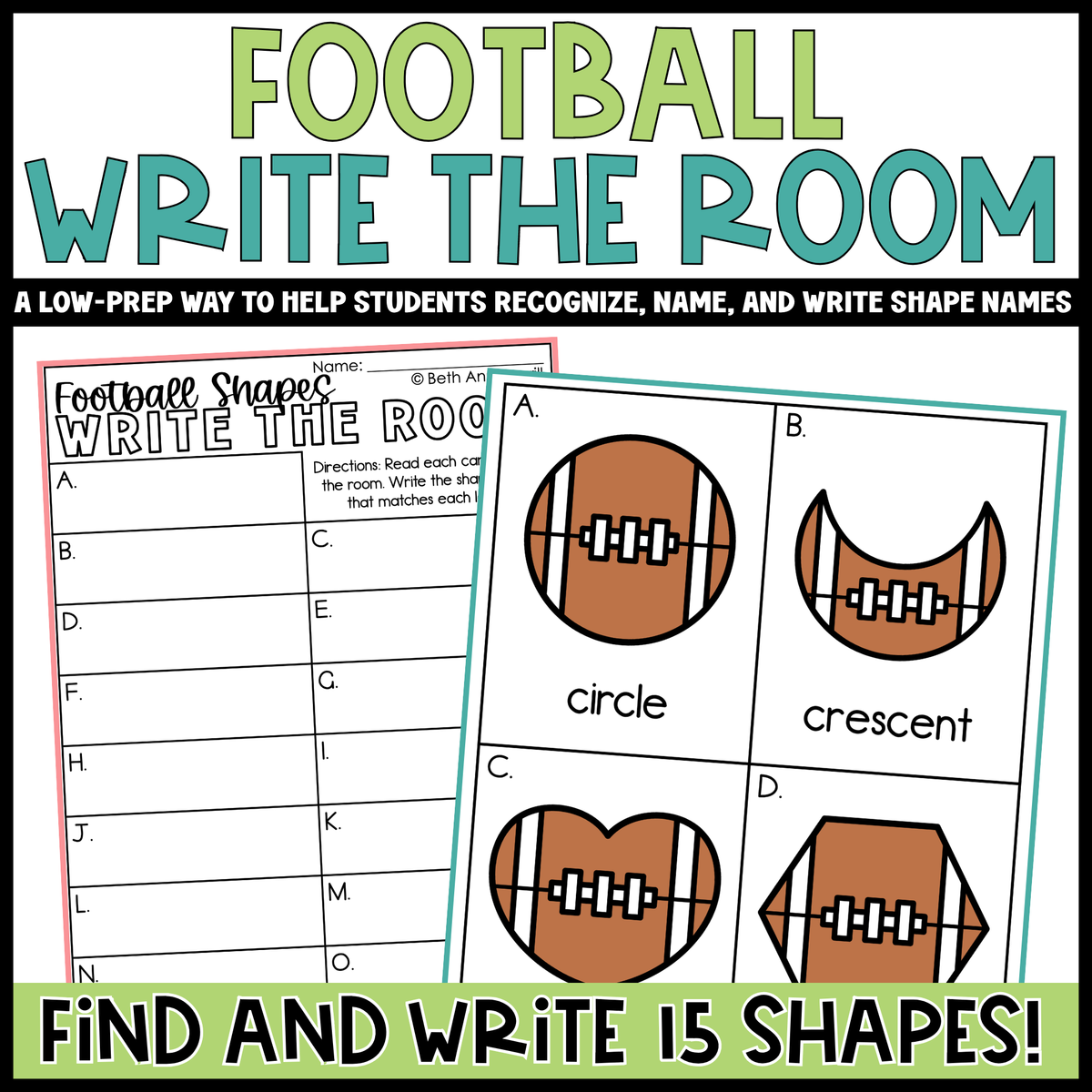 Football Shapes Write the Room | 2D Shapes Recognition & Name Writing