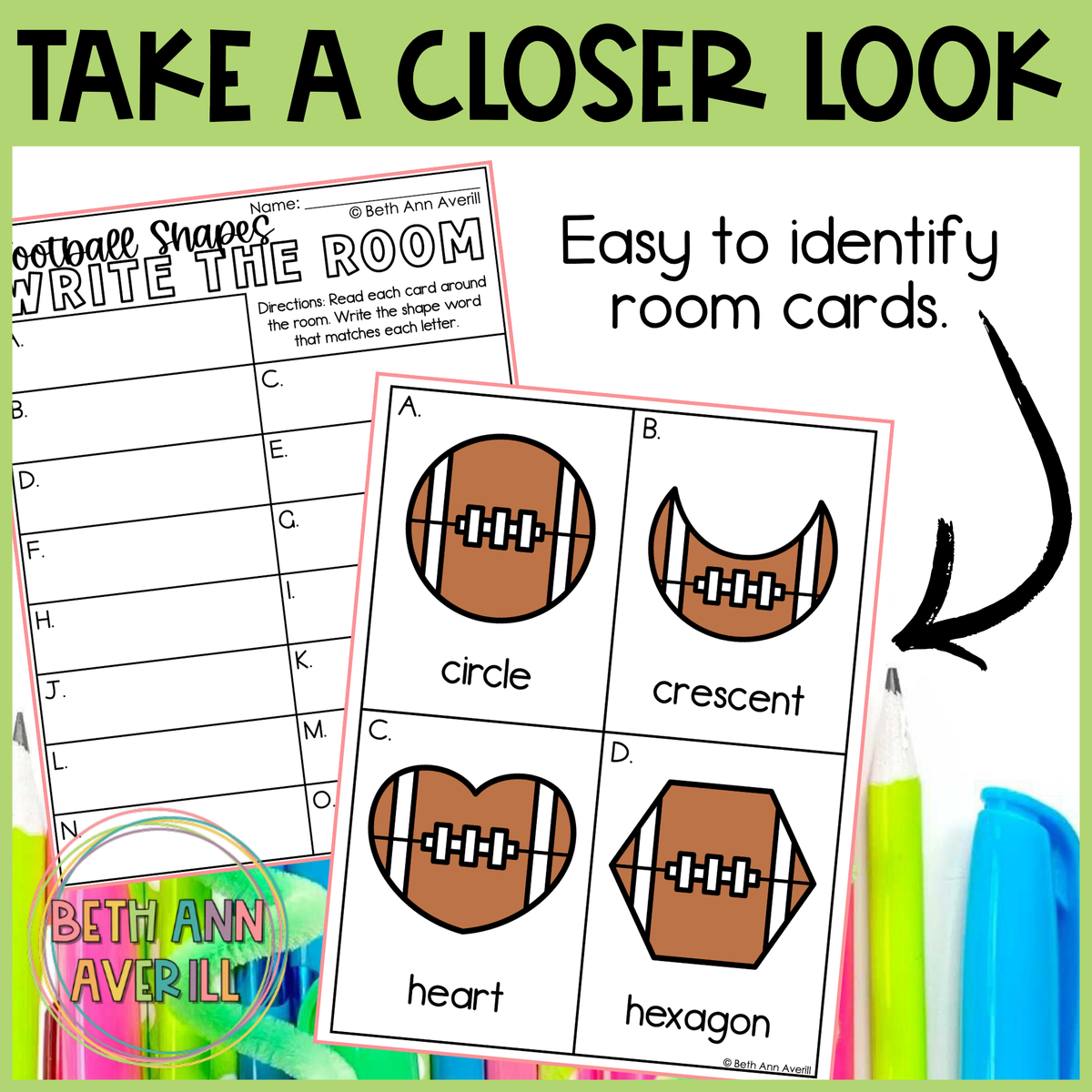 Football Shapes Write the Room | 2D Shapes Recognition & Name Writing