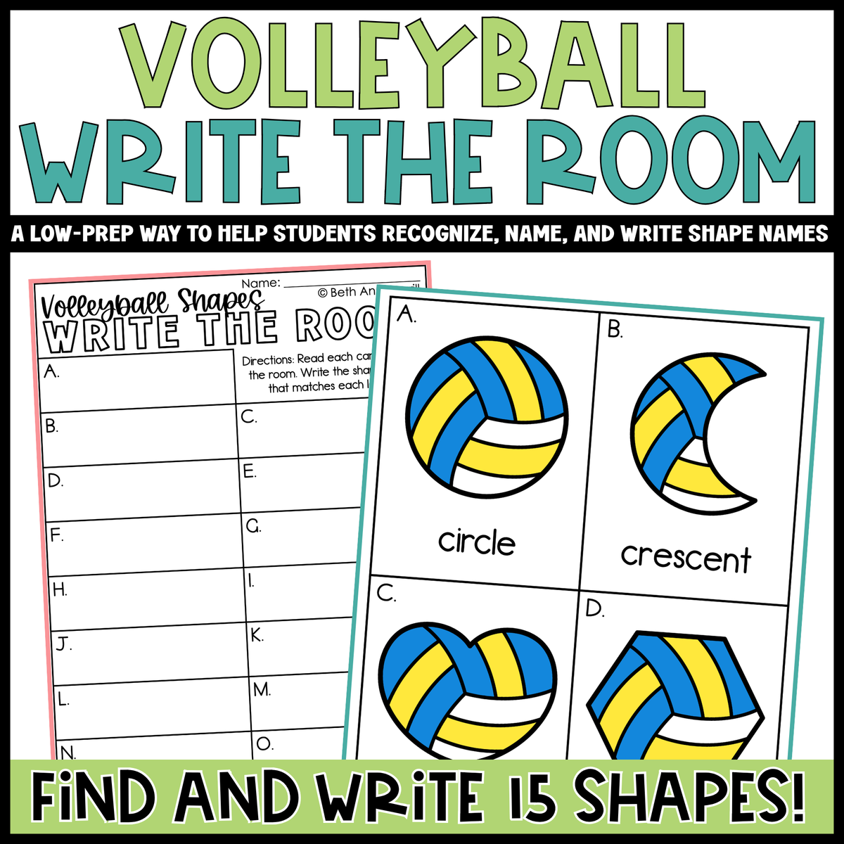 Volleyball Shapes Write the Room | 2D Shapes Recognition & Name Writing