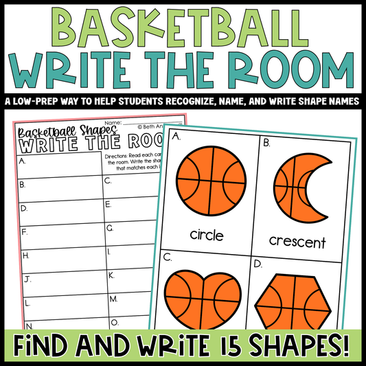 Basketball Shapes Write the Room | 2D Shapes Recognition & Name Writing
