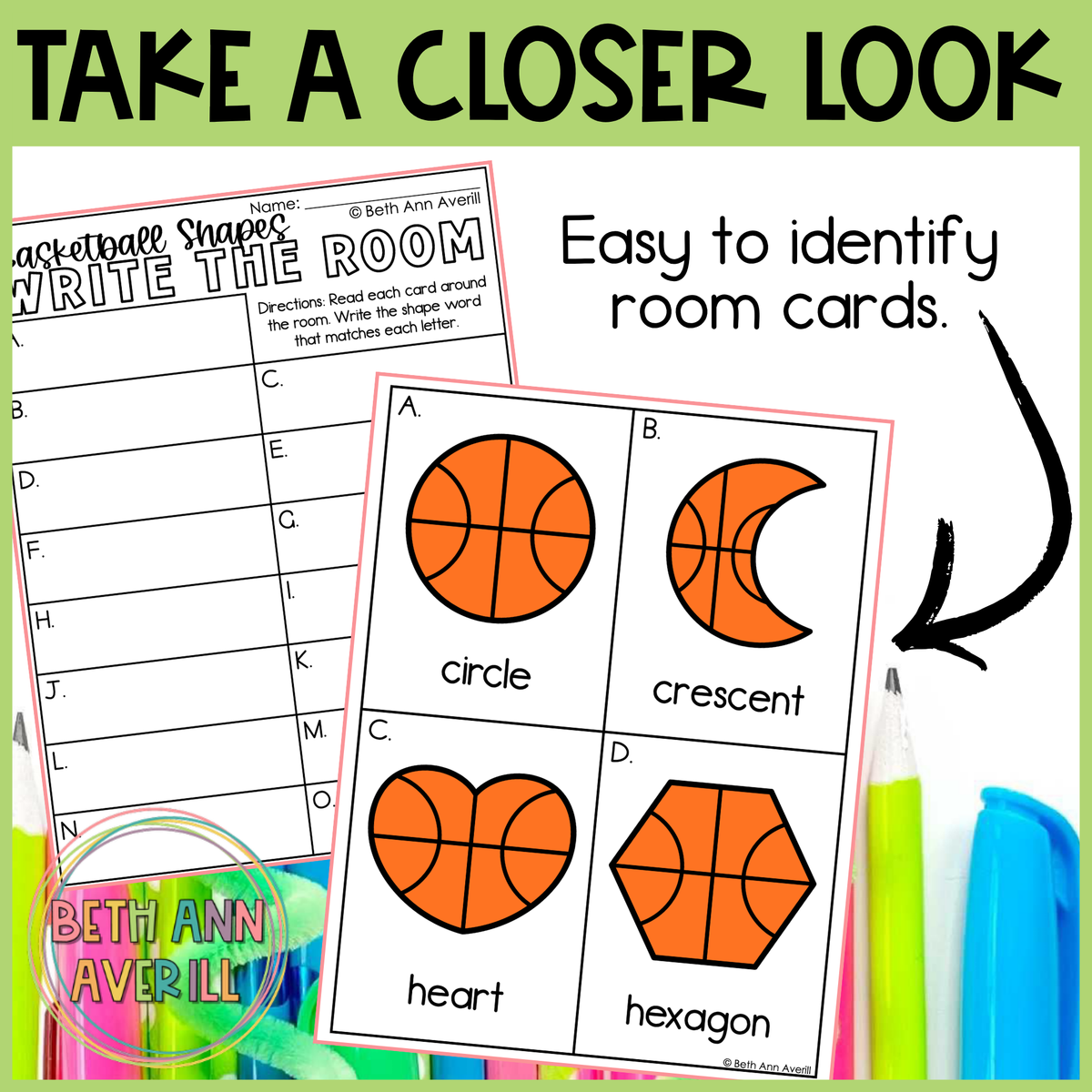 Basketball Shapes Write the Room | 2D Shapes Recognition & Name Writing