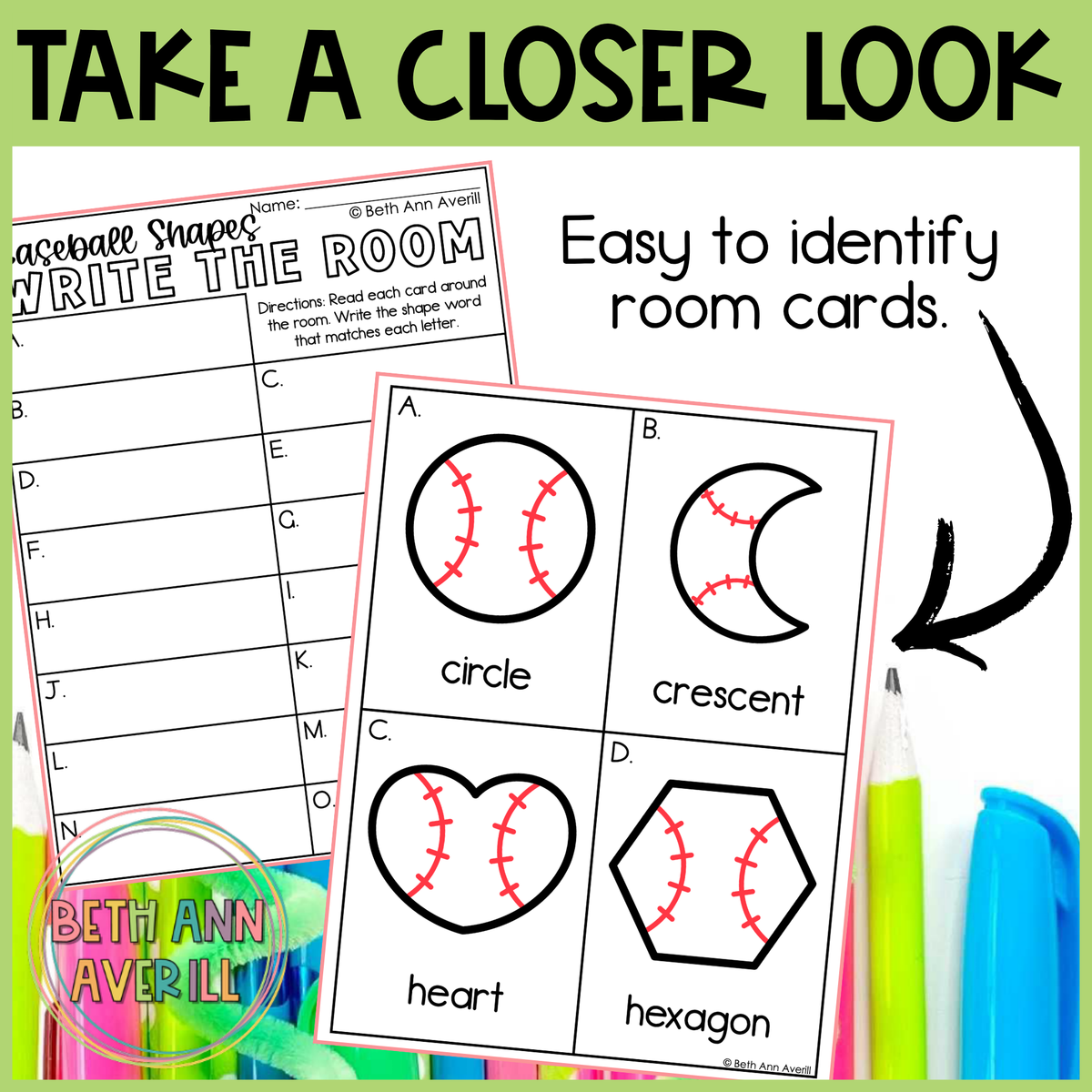 Baseball Shapes Write the Room | 2D Shapes Recognition & Name Writing