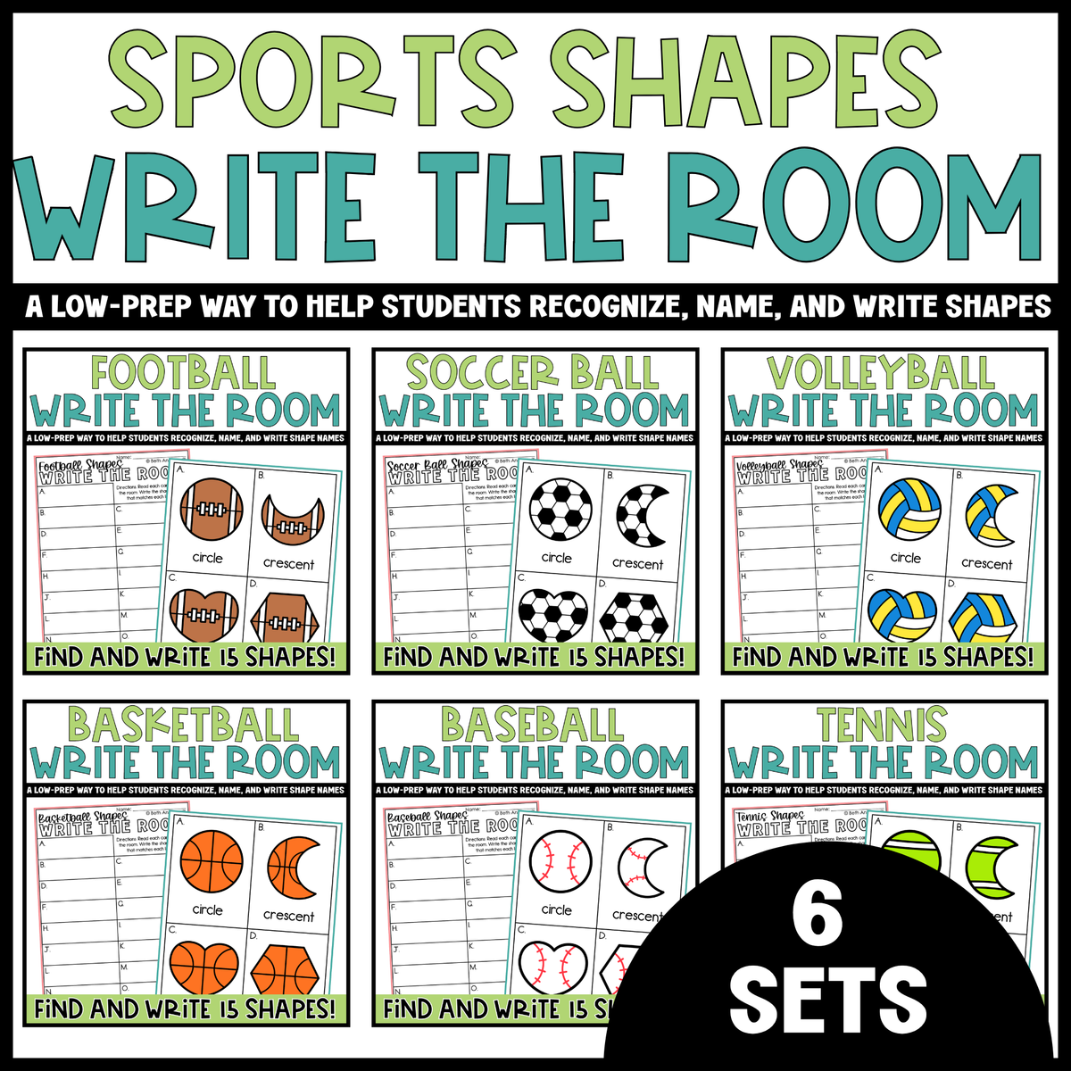 Sports Shapes Write the Room Bundle | 2D Shapes Recognition & Name Writing