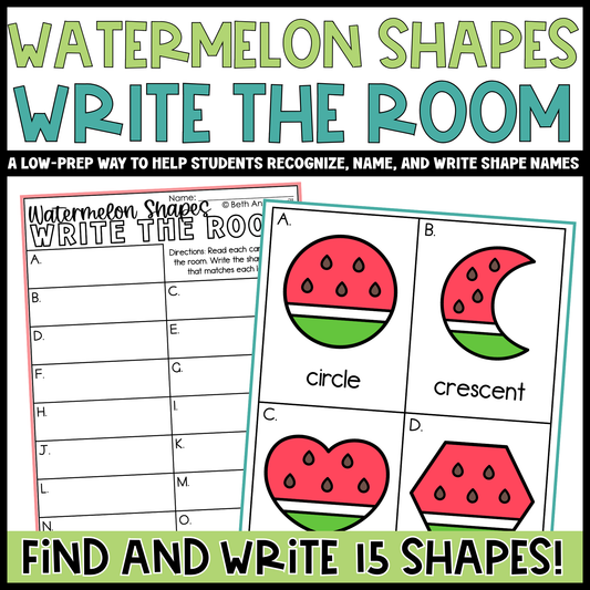 Watermelon Shapes Write the Room | 2D Shapes Recognition & Name Writing