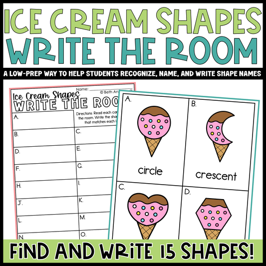 Ice Cream Shapes Write the Room | 2D Shapes Recognition & Name Writing