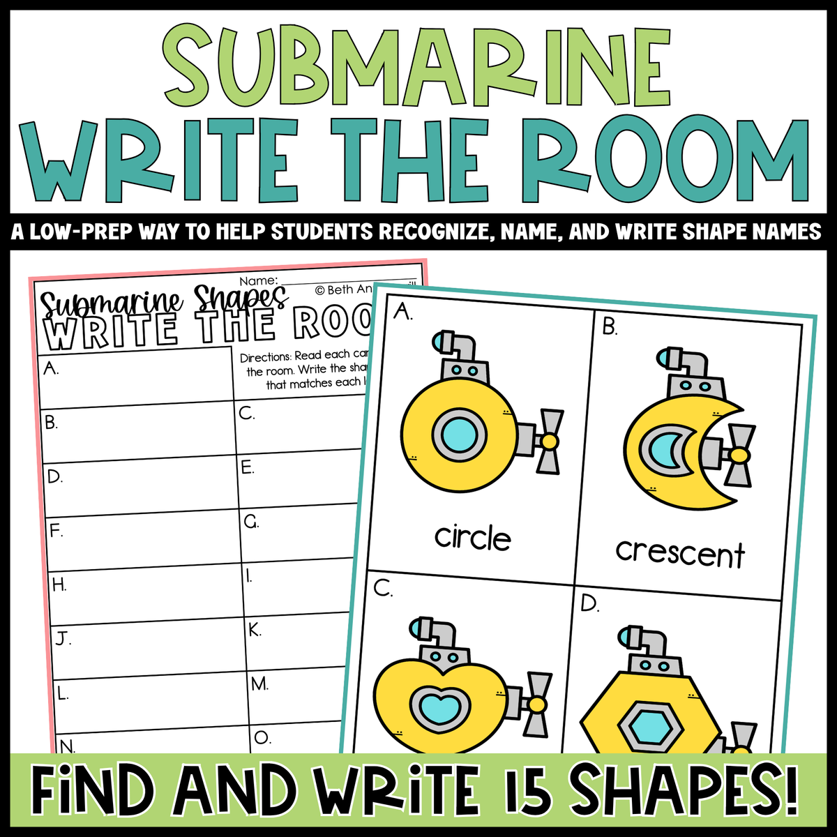 Submarine Shapes Write the Room | 2D Shapes Recognition & Name Writing