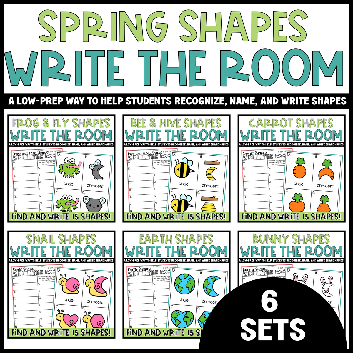 Spring Shapes Write the Room Bundle | 2D Shapes Recognition & Name Writing