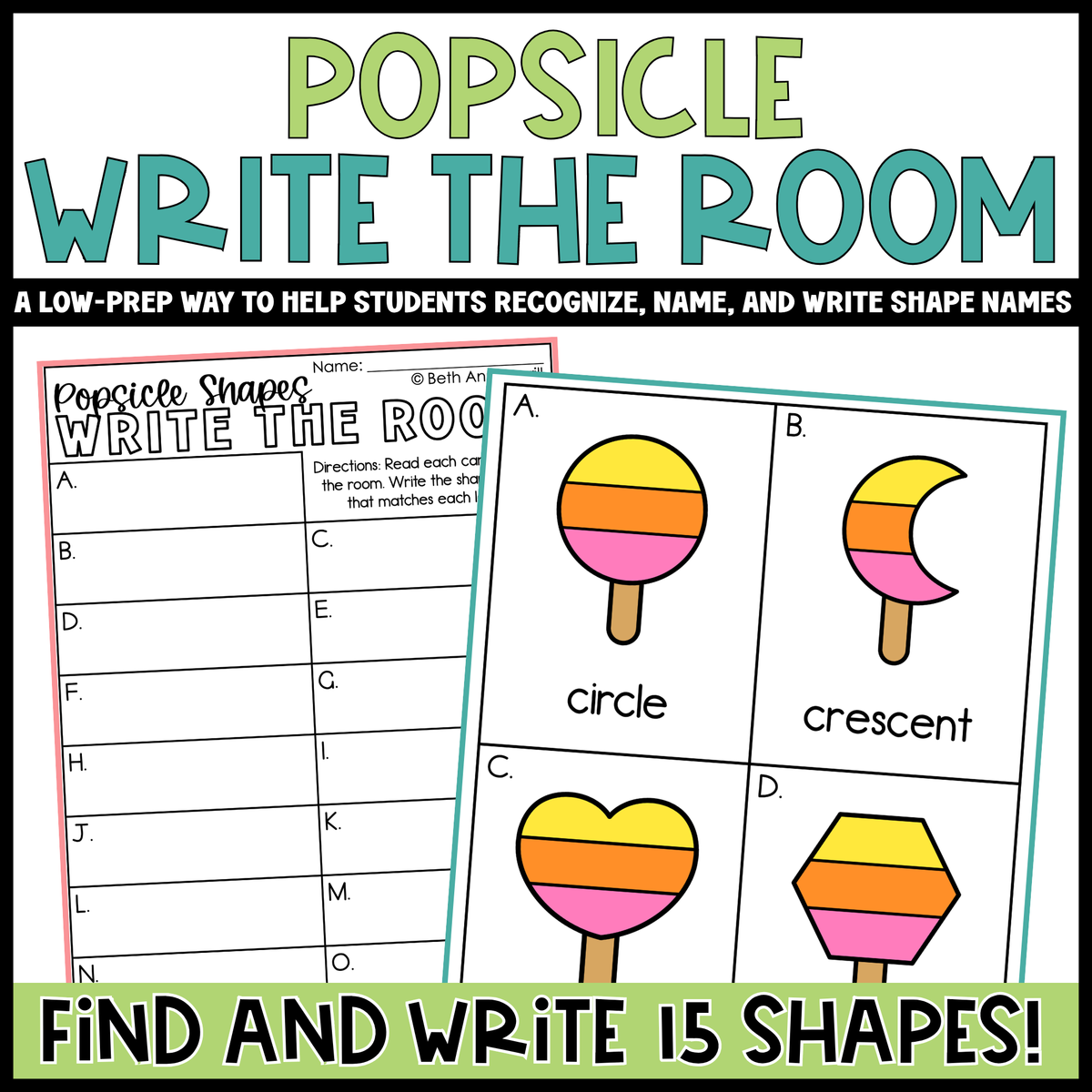 Popsicle Shapes Write the Room | 2D Shapes Recognition & Name Writing