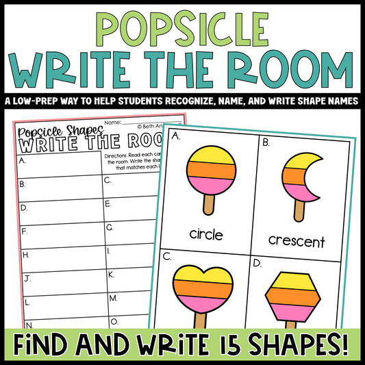 Popsicle Shapes Write the Room | 2D Shapes Recognition & Name Writing