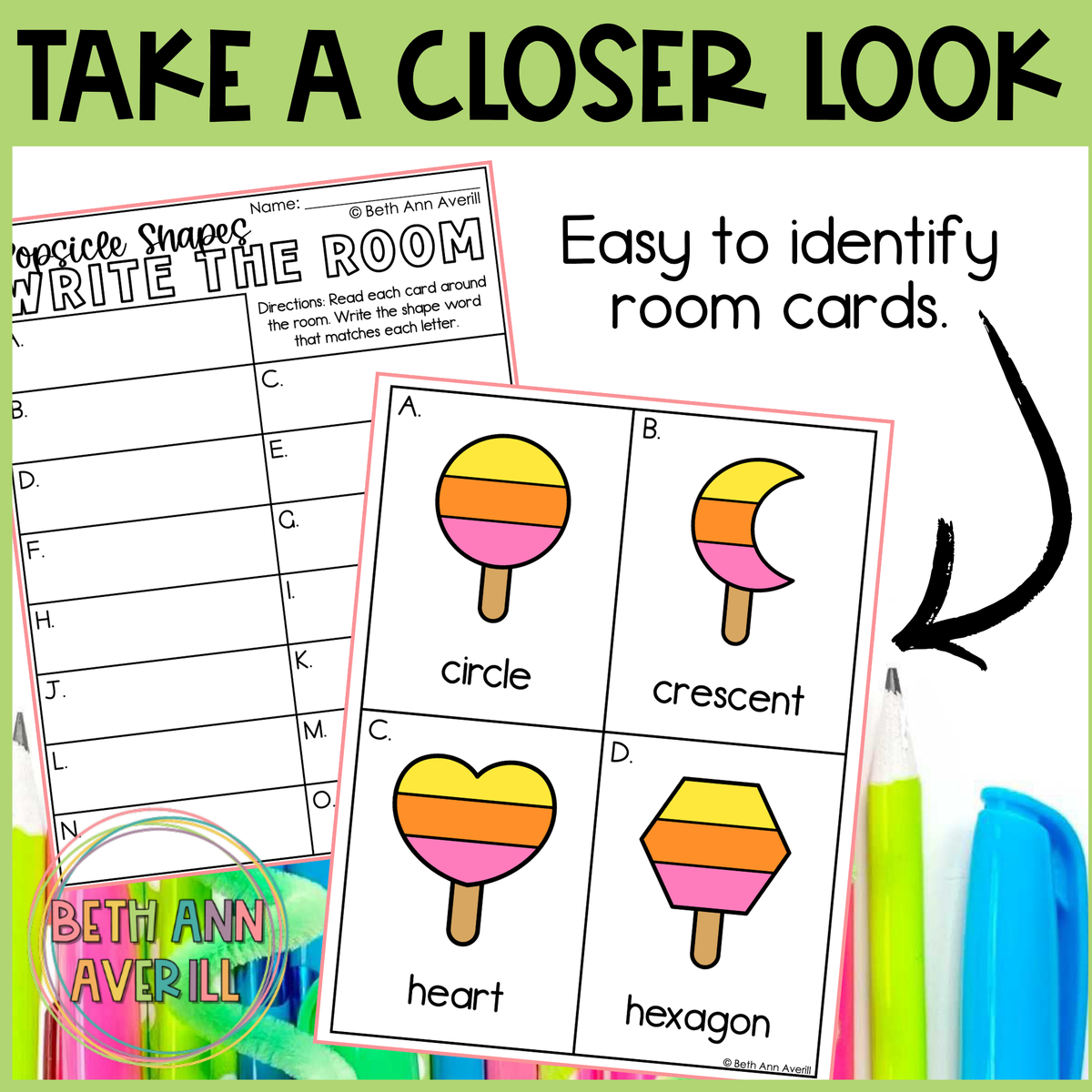 Popsicle Shapes Write the Room | 2D Shapes Recognition & Name Writing